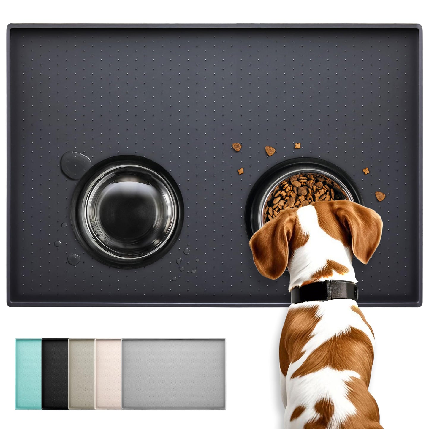 Conlun Silicone Cat Food Mat, 81x61cm Rubber Dogs and Cats Bowl Mat, Anti-Slip, Waterproof, Raised Edge Avoid Water Spilling Out, Easy Clean in Dishwasher,Black