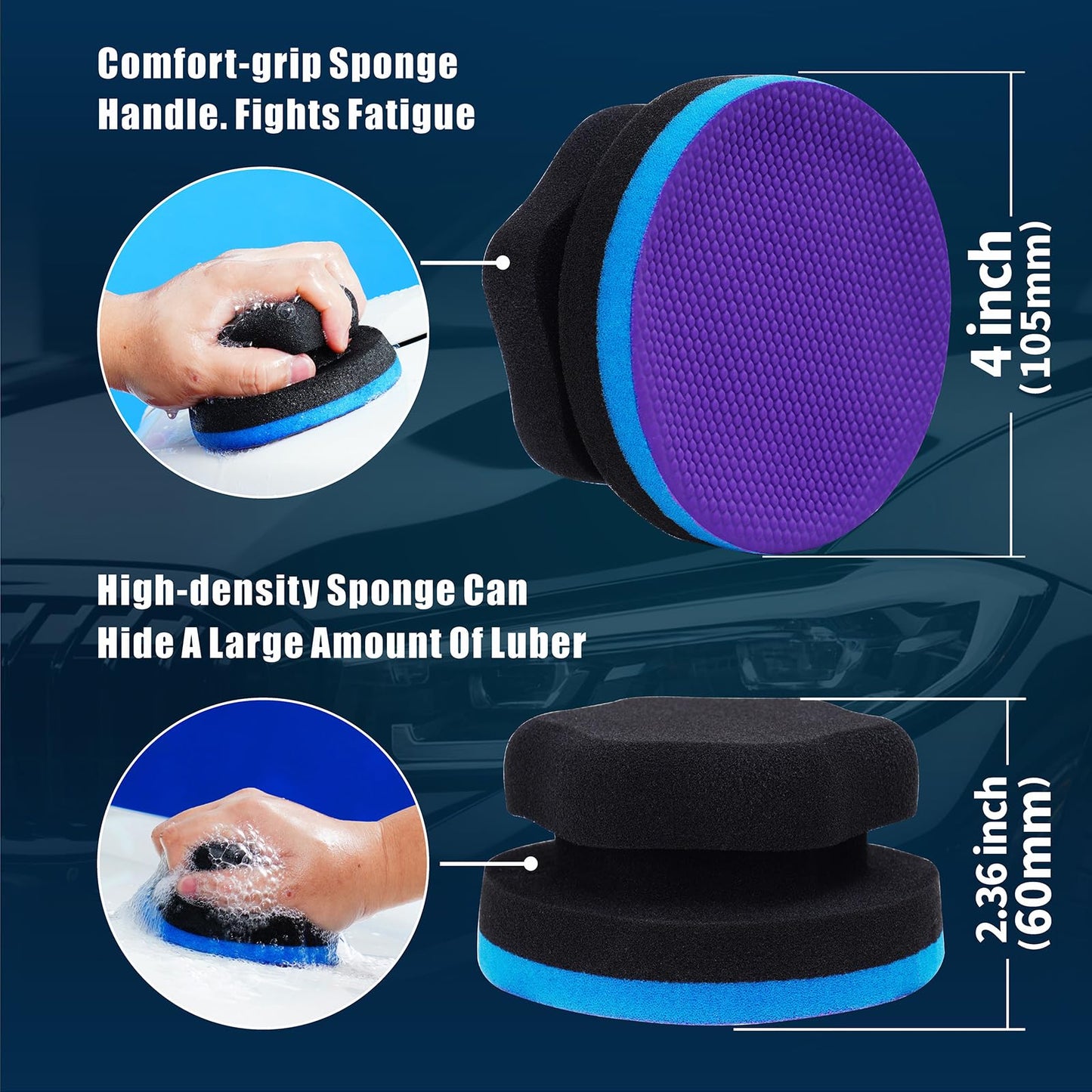 WEST HORSE Synthetic Clay, 2-Pack Hand Clay Bar Pad for Car Auto Detailing, Cleansing, Paint Surface Prep Tool for Waxing & Polishing (Blue Purple)