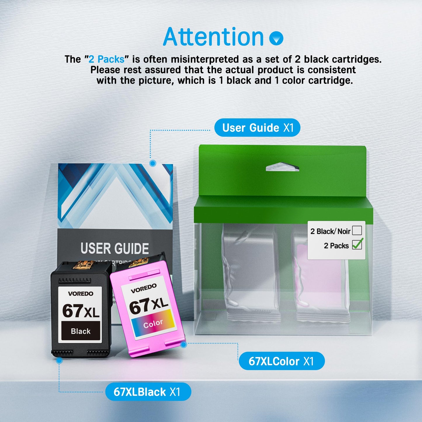 67 XL Ink Cartridges for HP 67XL HP67XL Black Ink Cartouche Encre for HP 67 Combo Pack for HP 67 XL for HP Deskjet 2700 Ink Cartridges for Envy 6000 6055 6052 6032 6075 DeskJet 2755 2700 4155 Printer