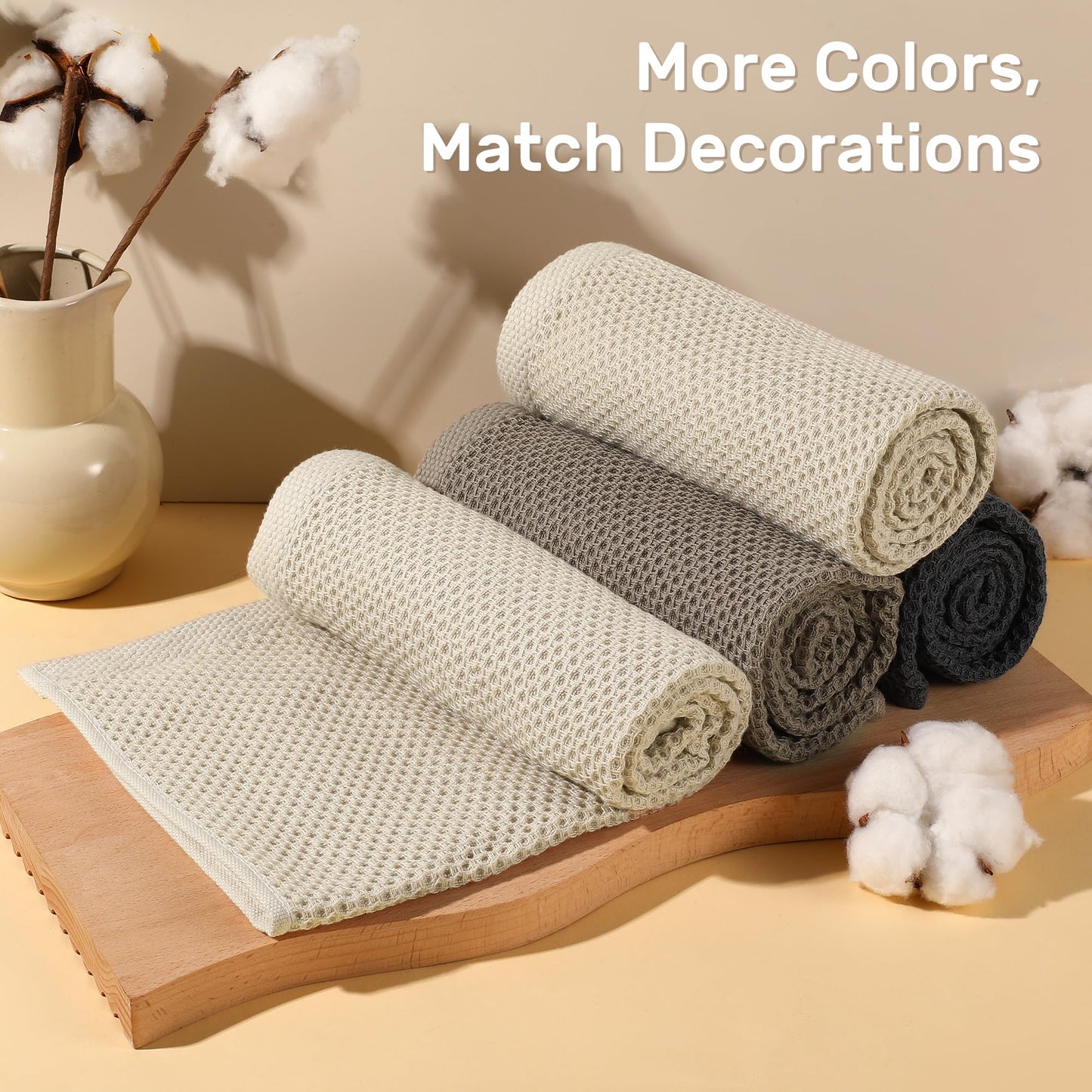 HOMYTOP Large Kitchen Hand Towels,6 Pack Cotton Waffle Weave Dish Towel for Drying, Cleaning Cloth for Kitchen Dishes - Extra Absorbent and Soft - 16 x 28 inch (Cream+Bluegray+Brown-6 Pack)