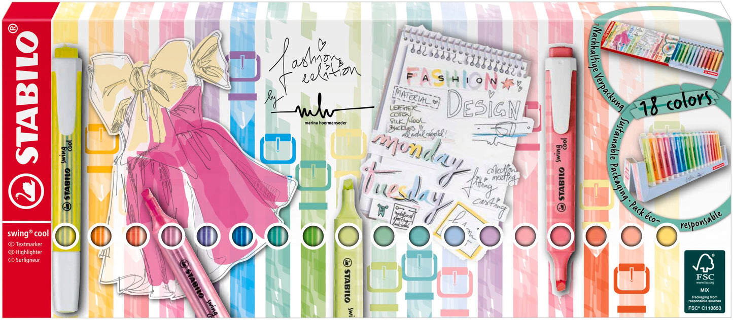 STABILO Highlighter swing cool - Deskset of 18 - Assorted Colors 8 Neon & 10 Pastel