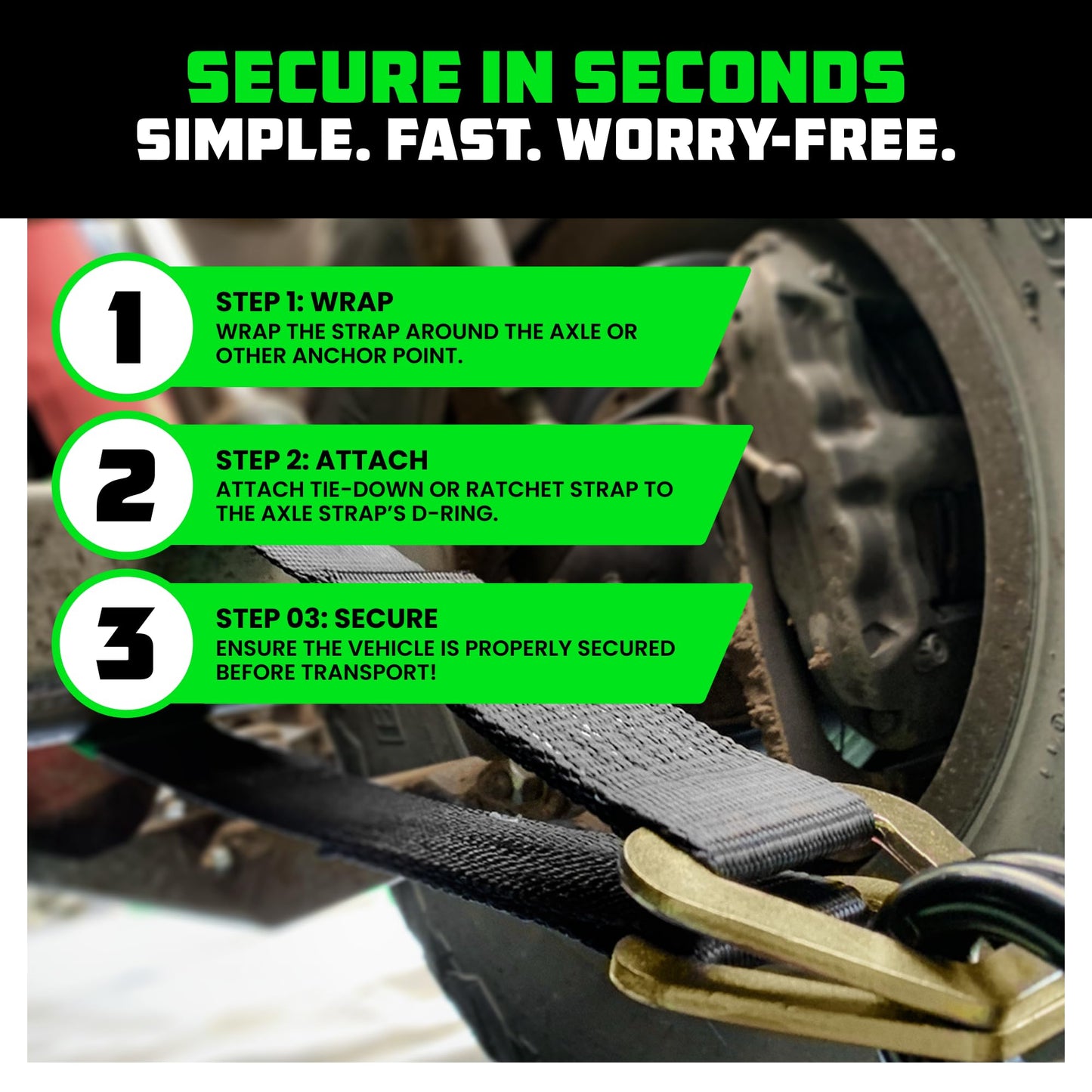 Rhino USA Axle Tie Down Straps - Lab Inspected 11,128lb. Break Strength - Heavy Duty Protective Sleeves & D Rings to Ensure Peace of Mind - Used for Car Engine Hoist, Truck, Trailer, UTV (4-Pack Set)