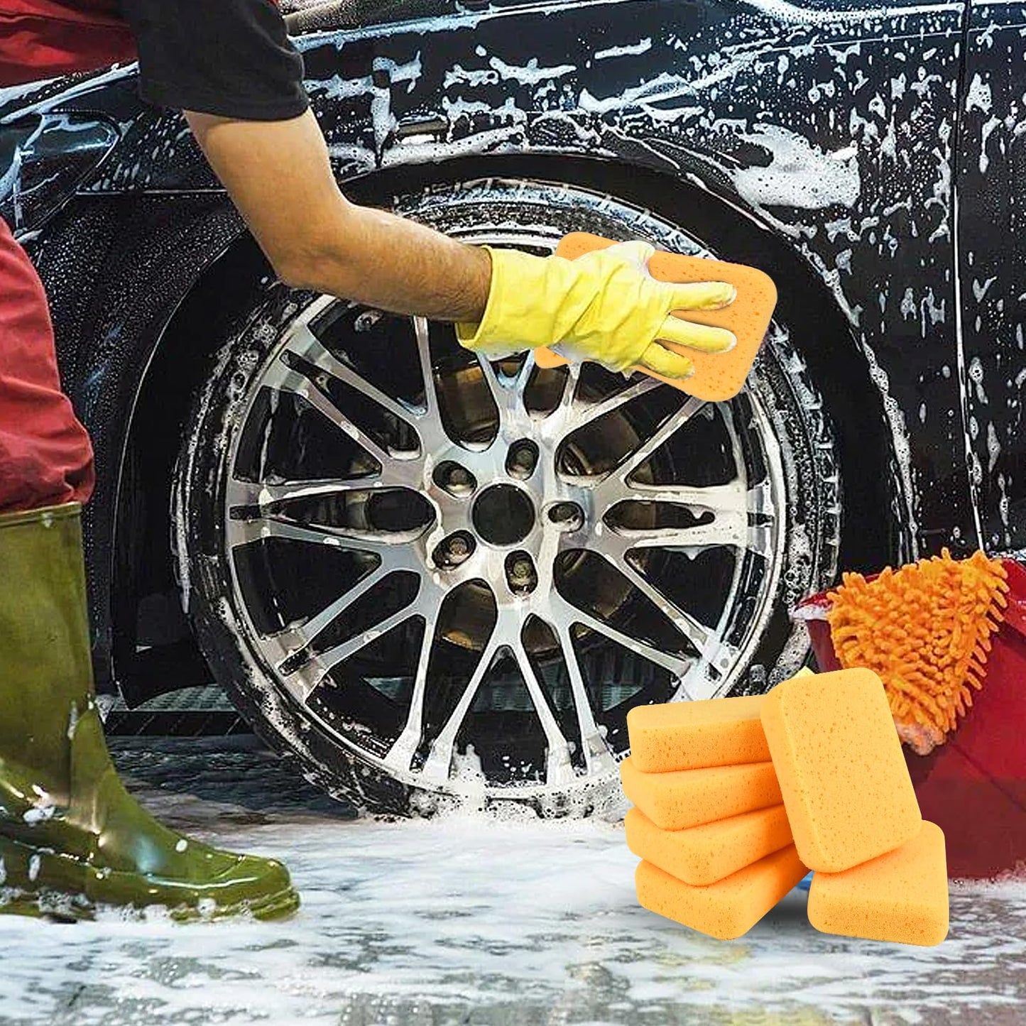Worldity 24 Pcs Large Cleaning Sponge, 7.5 x 5.5 x 1.9 Inch Grout Sponge, Yellow Car Wash Sponge, Multipurpose Large Sponges for Cleaning Kitchen, Window, Car, Bicycle