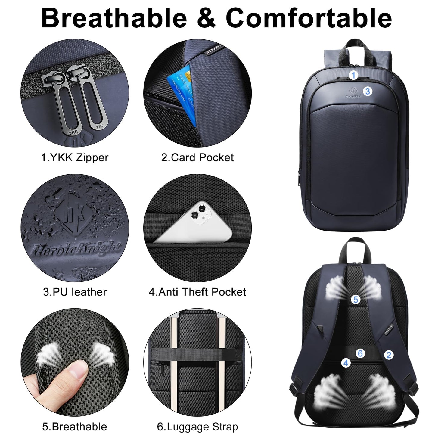 Slim Laptop Backpack for Men,Waterproof Expandable High Tech Business Work Backpack for Men and Women,15.6 Inch Lightweight Anti-theft Travel Backpack College Casual Daypack Computer Bag - Blue