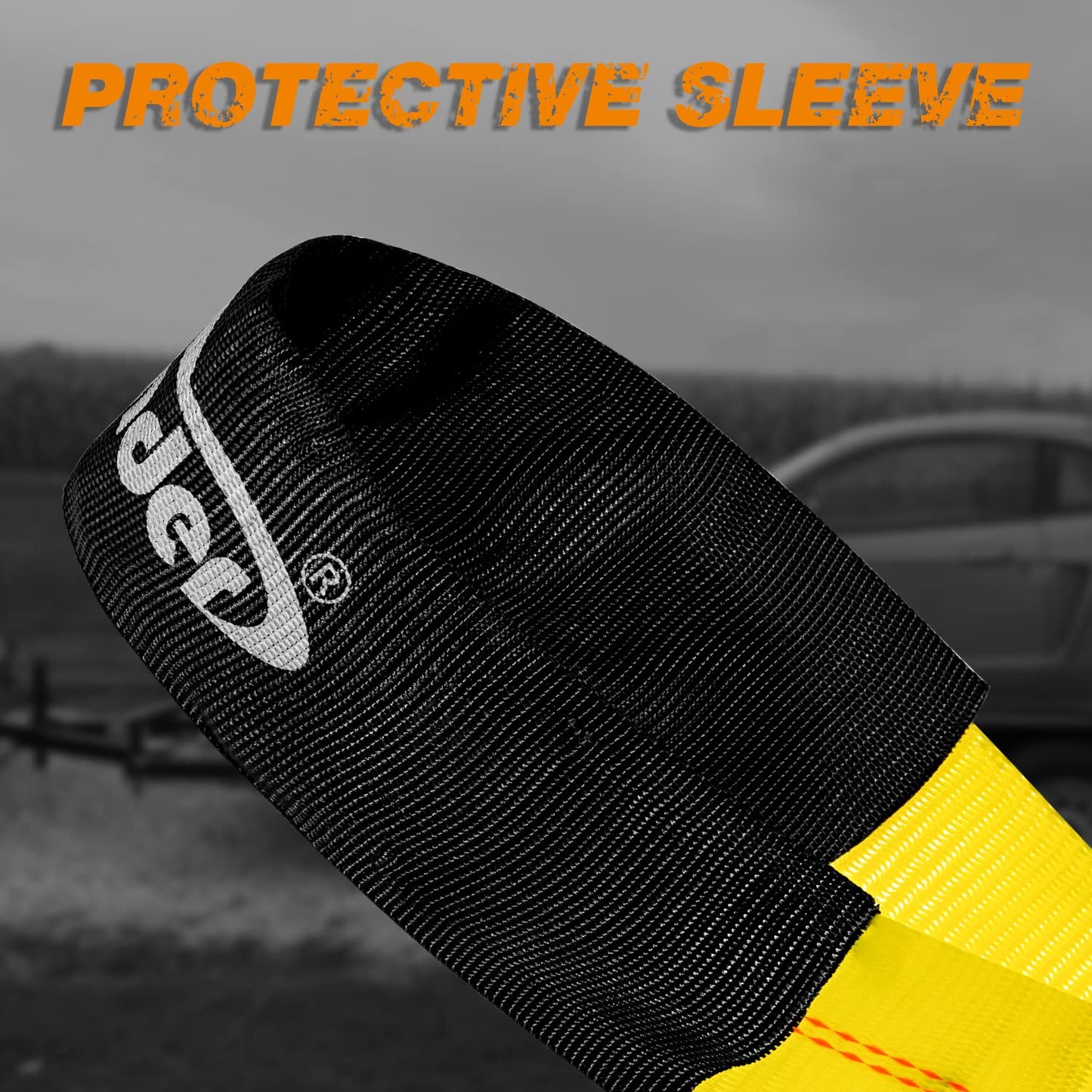 Autofonder 4 Pack 2" x36'' Premium Axle Straps Tie Downs with D-Ring Adjustable Tire Wheel Tie Down with Protective Sleeve Classic Yellow