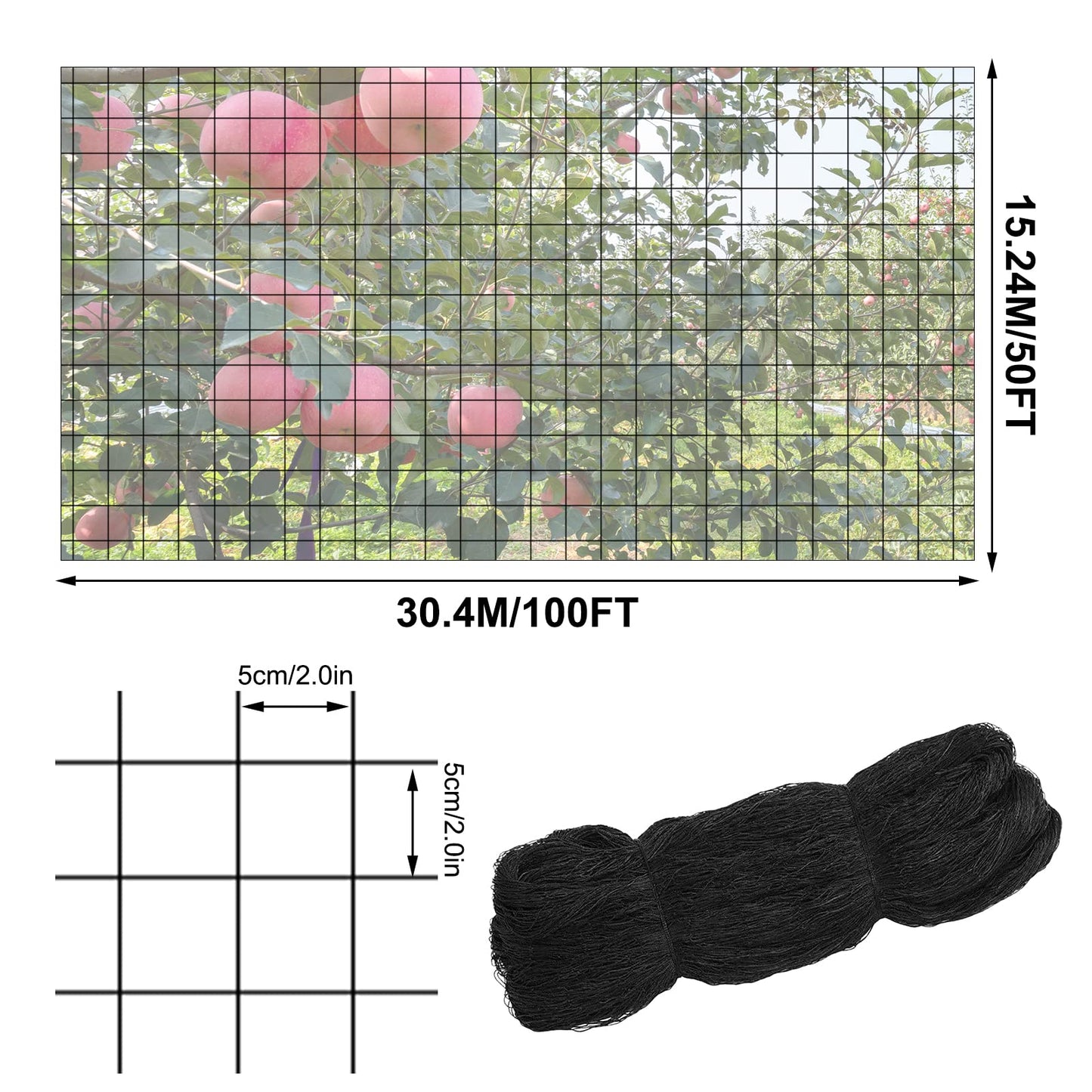 EVTSCAN Nylon 50 x 100FT Anti-Bird Netting Protecting Plant Vegetable Fruit Tree Sparrow Catching Mesh for Garden Orchard