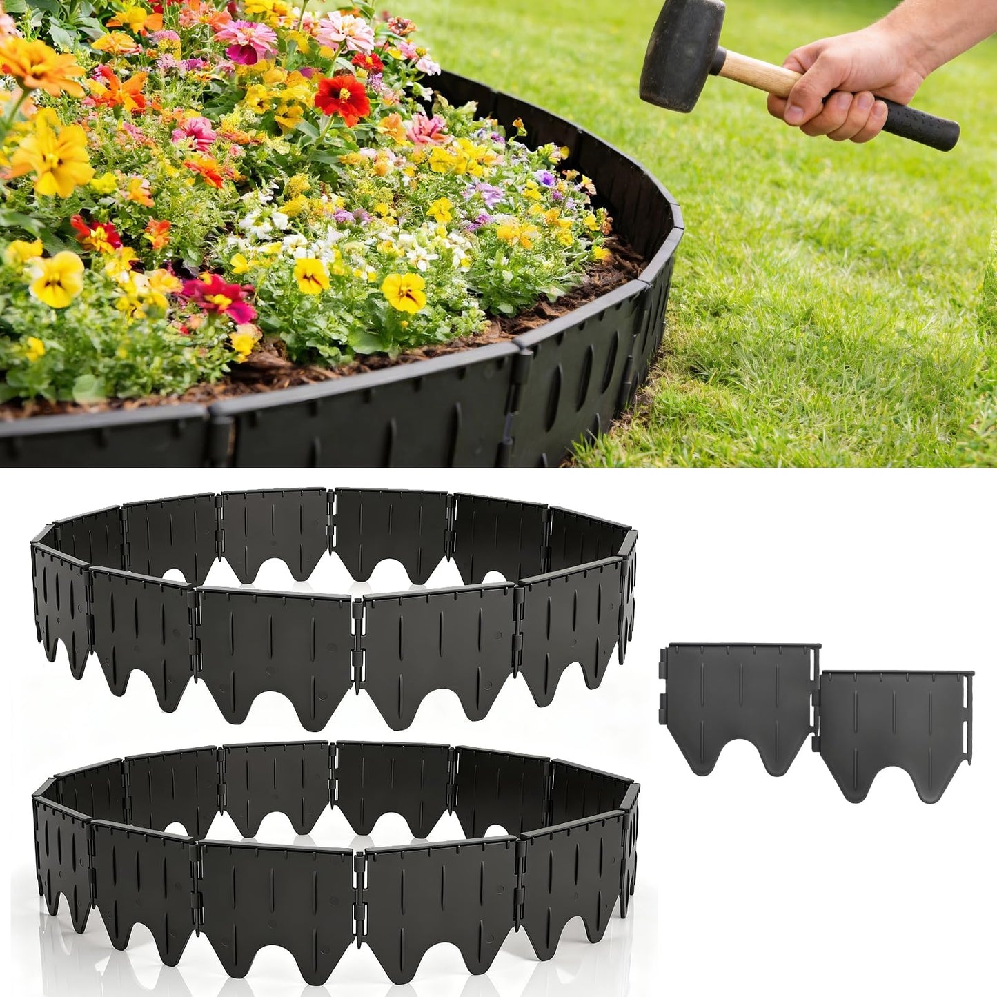 80PCS Garden Edging Border - 40FT Sturdy Landscape Flower Bed Lawn Edging Borders, Heavy Duty Plastic Garden Fence Landscape Border, Interlocking Design for Patio Yard Pathway Sidewalk
