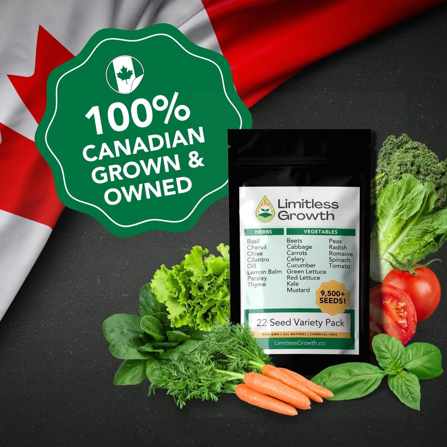 22 Vegetable & Herb Seed Pack | 10,000+ Seeds | Grown in West Coast Canada | Easy to Grow Varieties | for Canadian Climates | Container, Raised Beds, and More | Large Enough for Survival Gardens