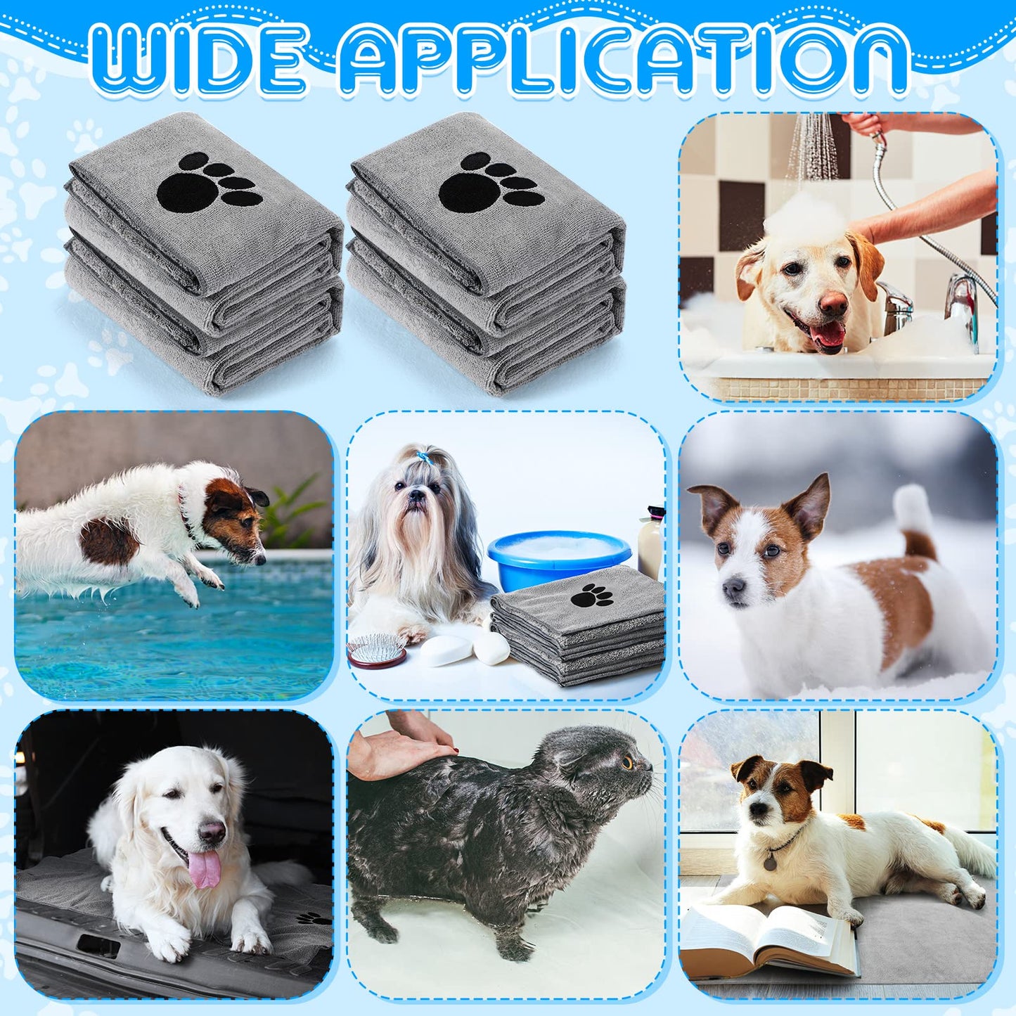 Chumia 4 Pack Dog Towels for Drying Pet Grooming Absorbent Dogs Soft Microfiber Quick Drying Winter Large Medium Small Puppy Bath Towels for Kitten Cats Pets(40 x 24 Inch,Gray)