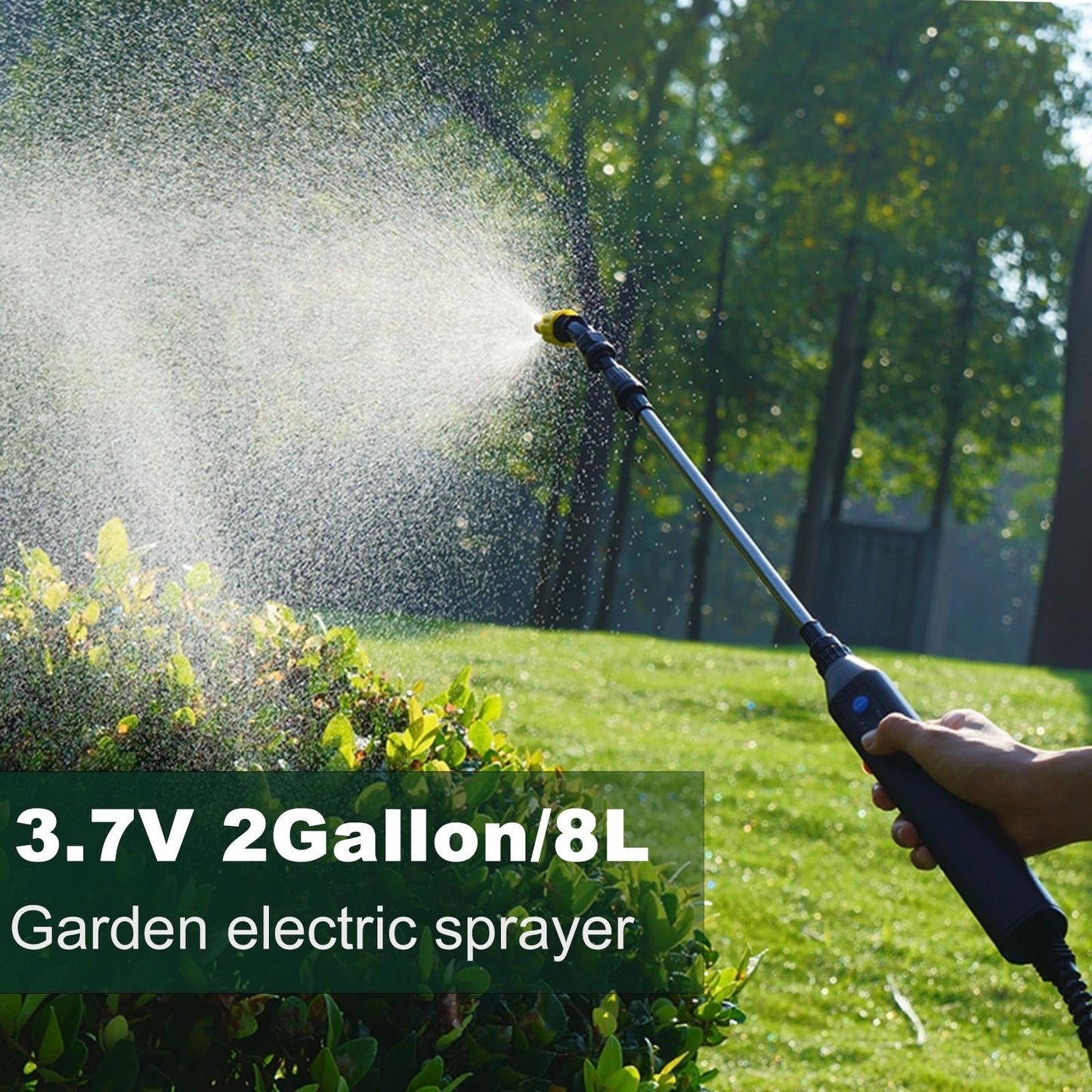 Battery Powered Spray Wand, Electric Sprayer with Power Display, 5 Nozzles and 16.4FT/5M Hoses, Power Display Handle, 32 Inch Telescopic Wand, Multipurpose Plant Sprayer for Yard Lawn Weed Plants