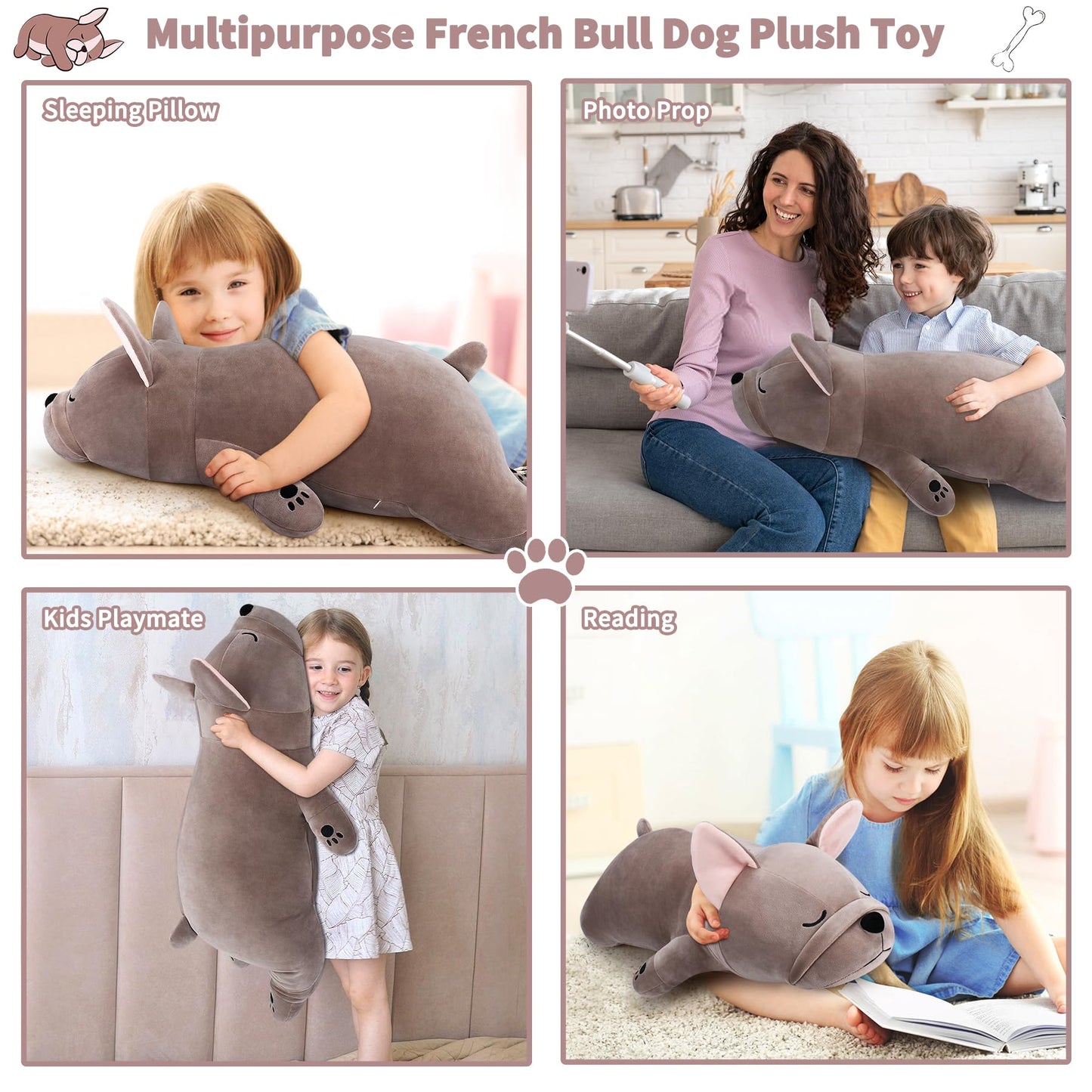 Auspicious Beginning 30'' Giant French Bulldog Plush Stuffed Animal - Large Sleeping Dog Plush Pillow, Plushie Toy for Birthday Gifts, Kids, Girls, Boys