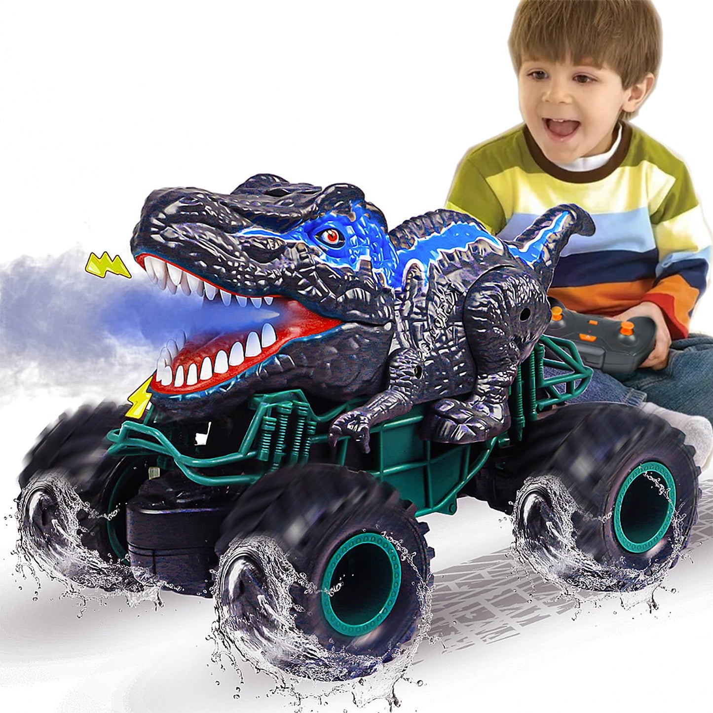 ZDCZ Dinosaurs Toys for Kids, Remote Control Cars Toy 3 4 5 6 7 8-12 Year Old Hobby Dinosaur Truck with Music, Lights,Spray, 2.4GHz All Terrain Rechargeable Electric Toys Gifts for Boys
