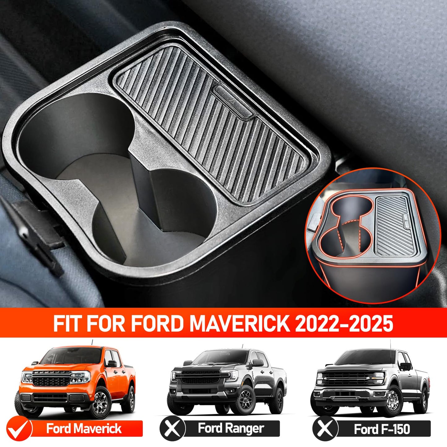 WRWJL Trash Can for Ford Maverick 2025 2024 2023 2022,Upgraded Rear Trash Bin with Dual Cup Holder for Maverick Interior Accessories,Multi-Function Insert Expander Storage Box Organizer 2025 New