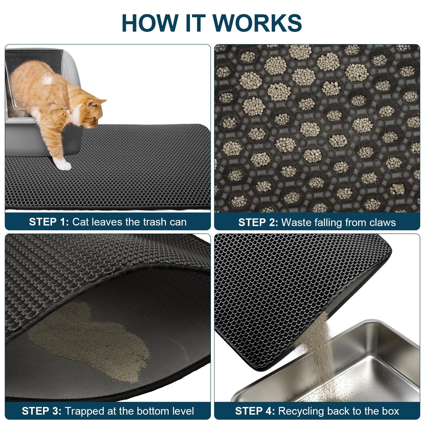 ZuHucpts Large Cat Litter Mat Trapper -120 x 70cmPack of 1 Honeycomb Double Layer Litter Mat -Traps Messes, Easy Clean and Durable, Non Toxic Trapper Rug Suitable for Litter Tray