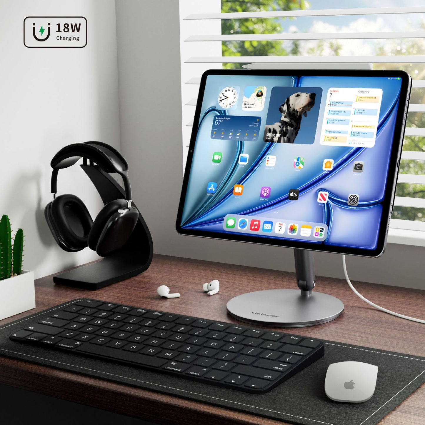 [Upgrade] LULULOOK Wireless Charging Magnetic Stand for iPad Pro 13 inch M4 (2024) Only, 360°Adjustable Foldable Aluminium Tablet Stand for Home, Kitchen, Office