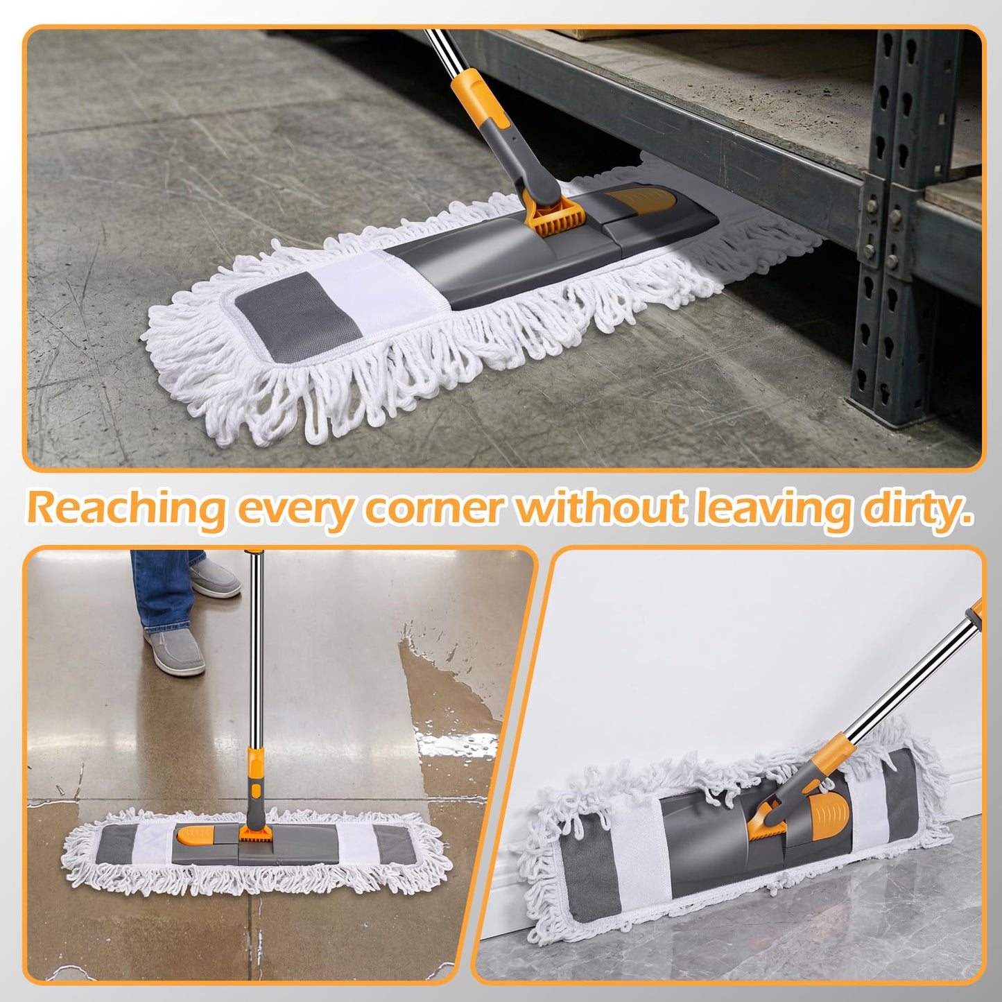 Almcmy Microfiber Mop for Floor Cleaning,Self Wringing Flat Mop,Wet Dry Dust Mops for Hardwood,Tile,Laminate Floor - Grey