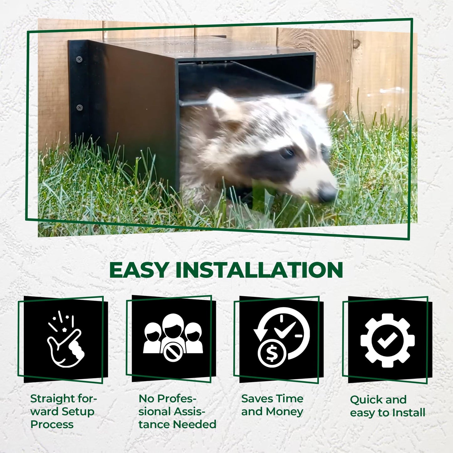 Rhino Excluders® Prochute™ One Way Door for Removal of Raccoon, Skunk, Opossum, Groundhog, Rabbit and Similar Size Animals - Live Trap Alternative, Black