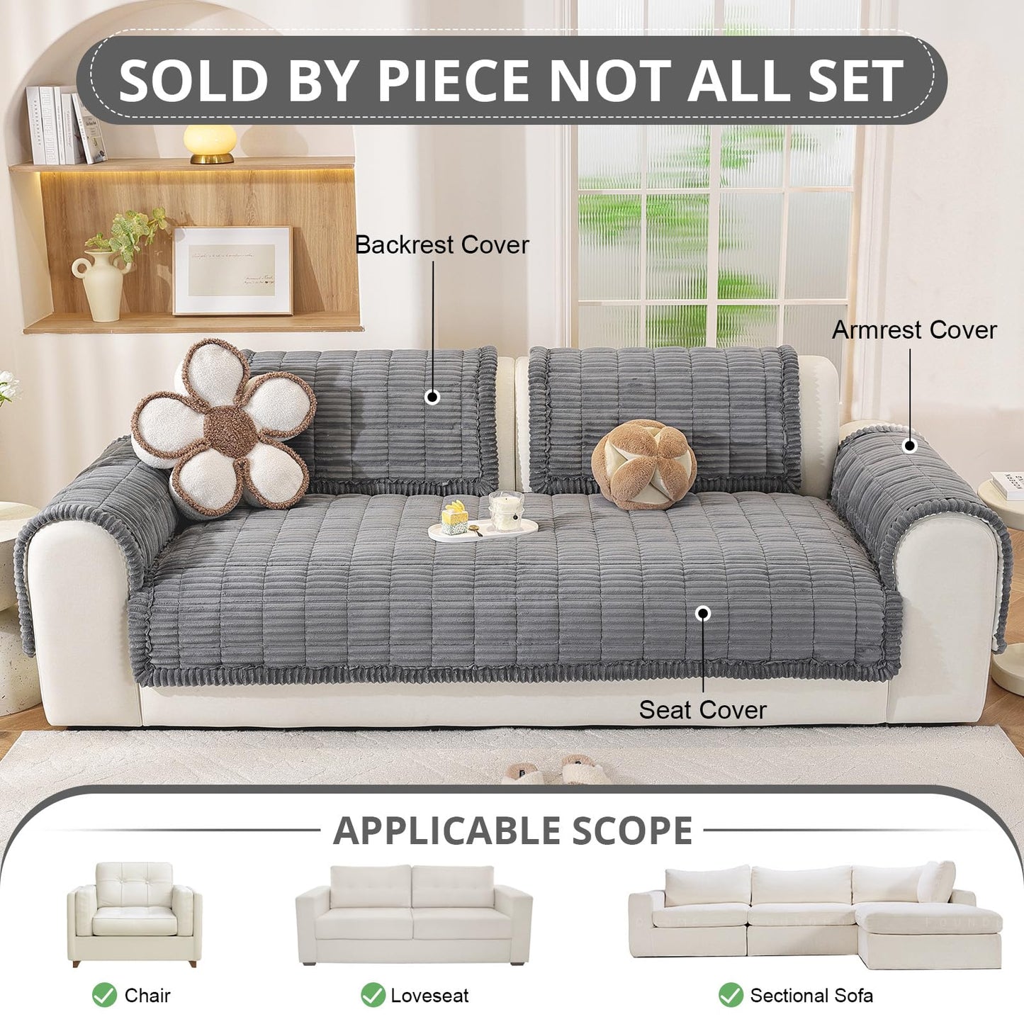 OstepDecor Couch Cover for Dogs, Washable Sofa Covers 4 Seater, Pet Friendly Couch Cover Blanket, Soft Sofa Slipcovers Cushion Protector for Leather, Sectional, Loveseat (35.4" x 82.7", Dark Grey)