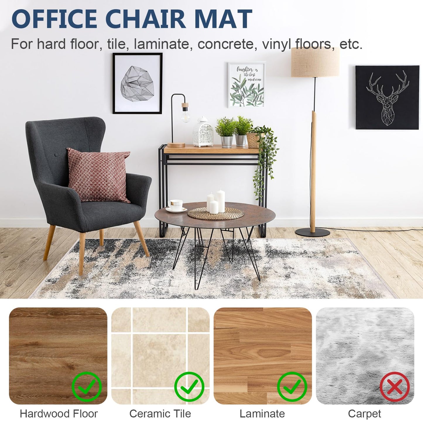 ZOKBOM Office Chair Mat, 36"x48" Printed Chair Mat for Hardwood Floor with Non-Slip Backing, Washable Home Office Floor Protector (C)