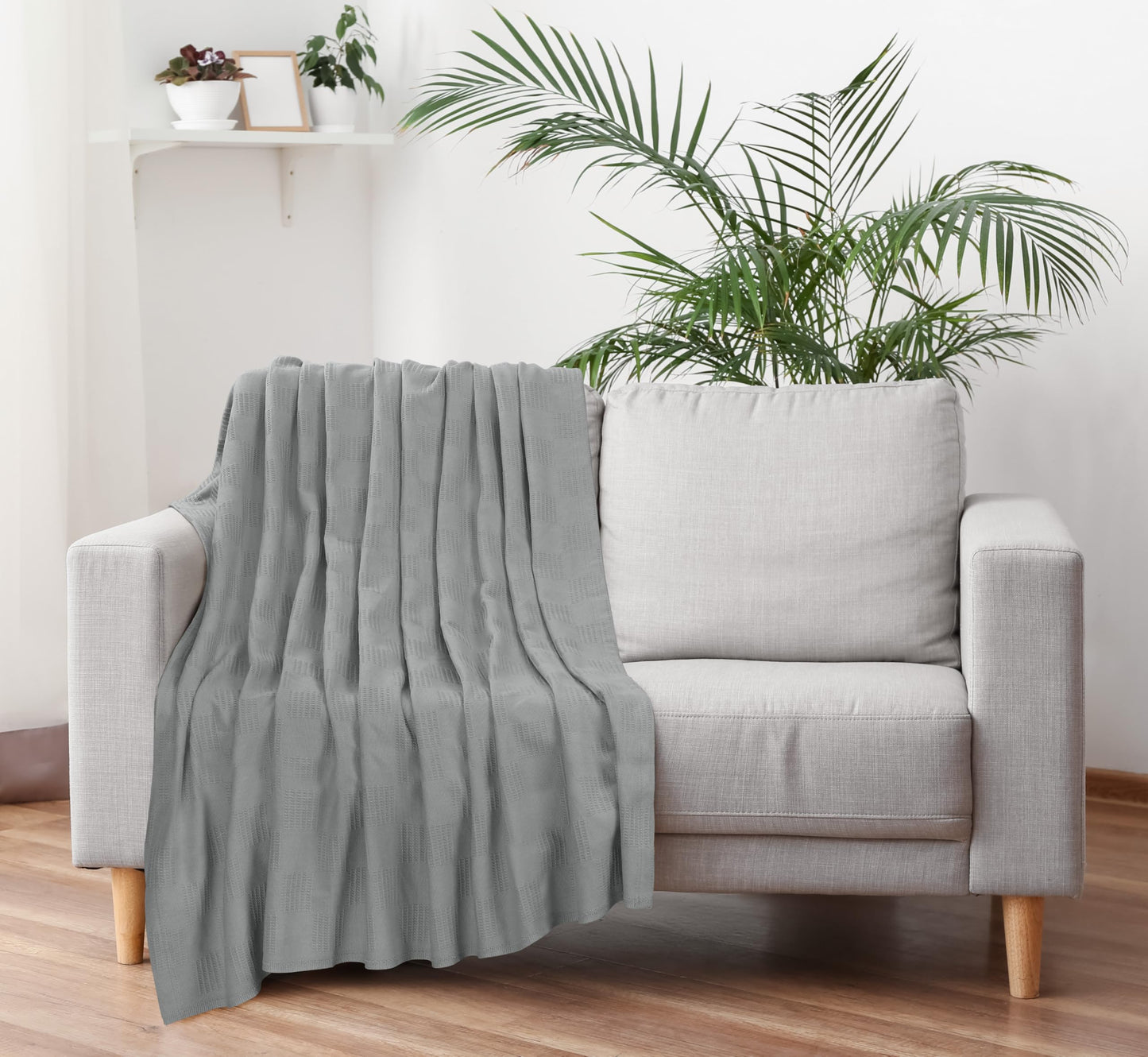 Utopia Bedding 100% Cotton Blanket (Queen Size - 90x90 Inches) 350GSM Lightweight Thermal Blanket, Soft Breathable for All Seasons (Cool Grey)