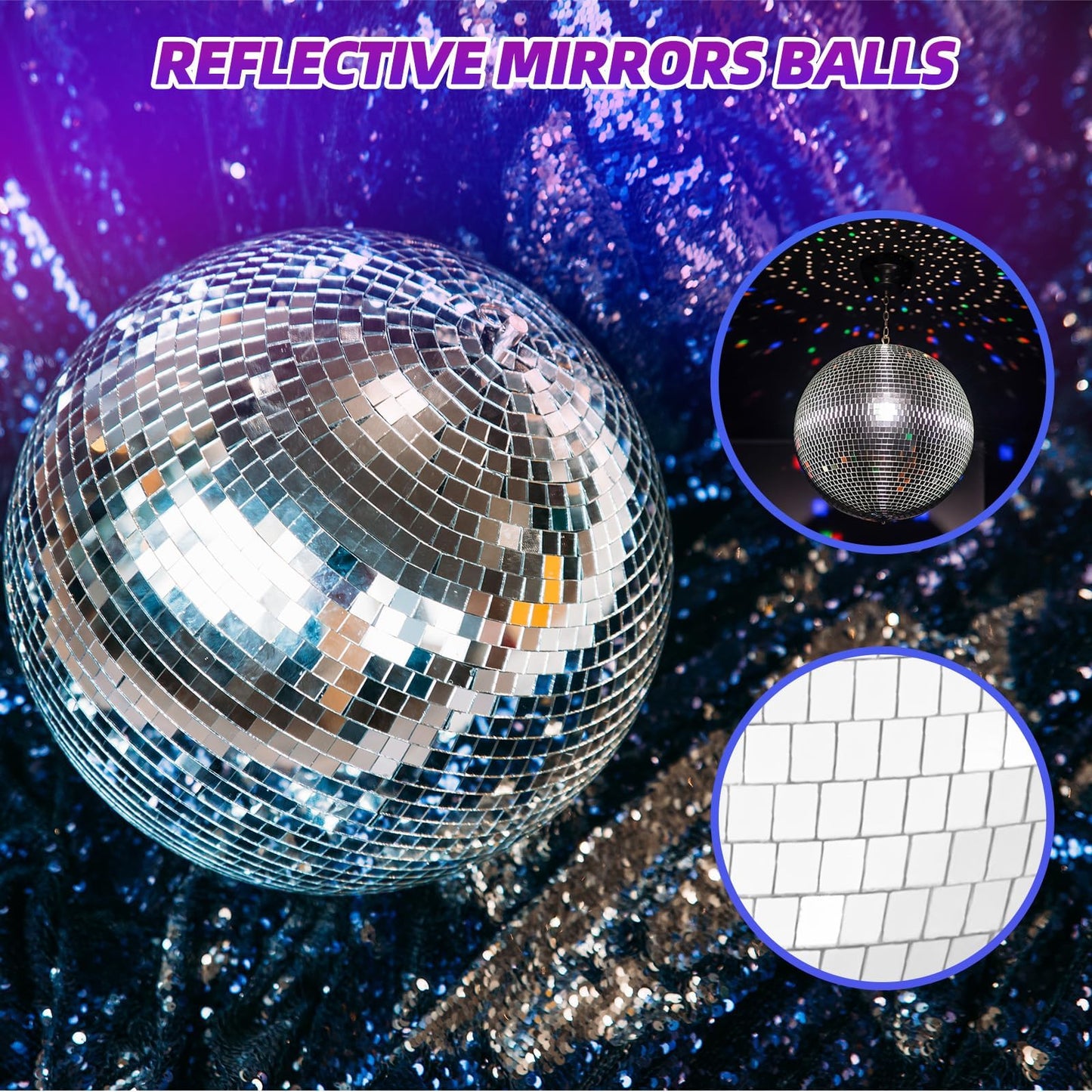 12 Inch Mirror Disco Ball lamp, Silver 12" Disco Ball Decor Hanging Disco Ball for Party Wedding Holiday Home Decoration, Disco Ball x 1pc, Replacement Mirror x 20pcs, Big Disco Ball (Silver, 12inch)