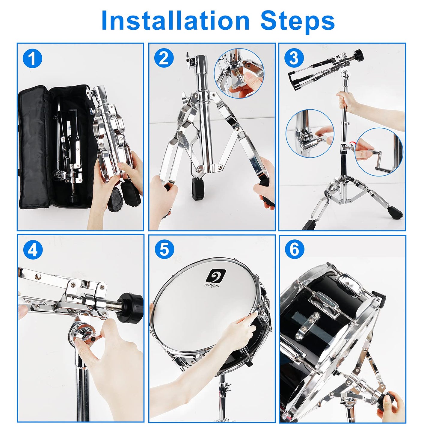 Snare Drum Stand, Lightweight Snare Stand, Double Braced Legs, 2.0 cm Tube with Oxford Cloth Carrying Bag