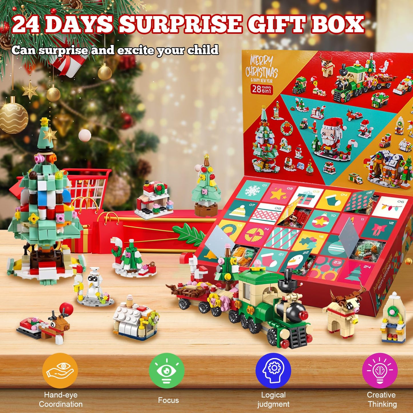 1123 Pieces Advent Calendar 2025 Building Blocks Set - 24 in 4 Building Brick Model for Countdown to Christmas - Gift Daily Collectible Surprises