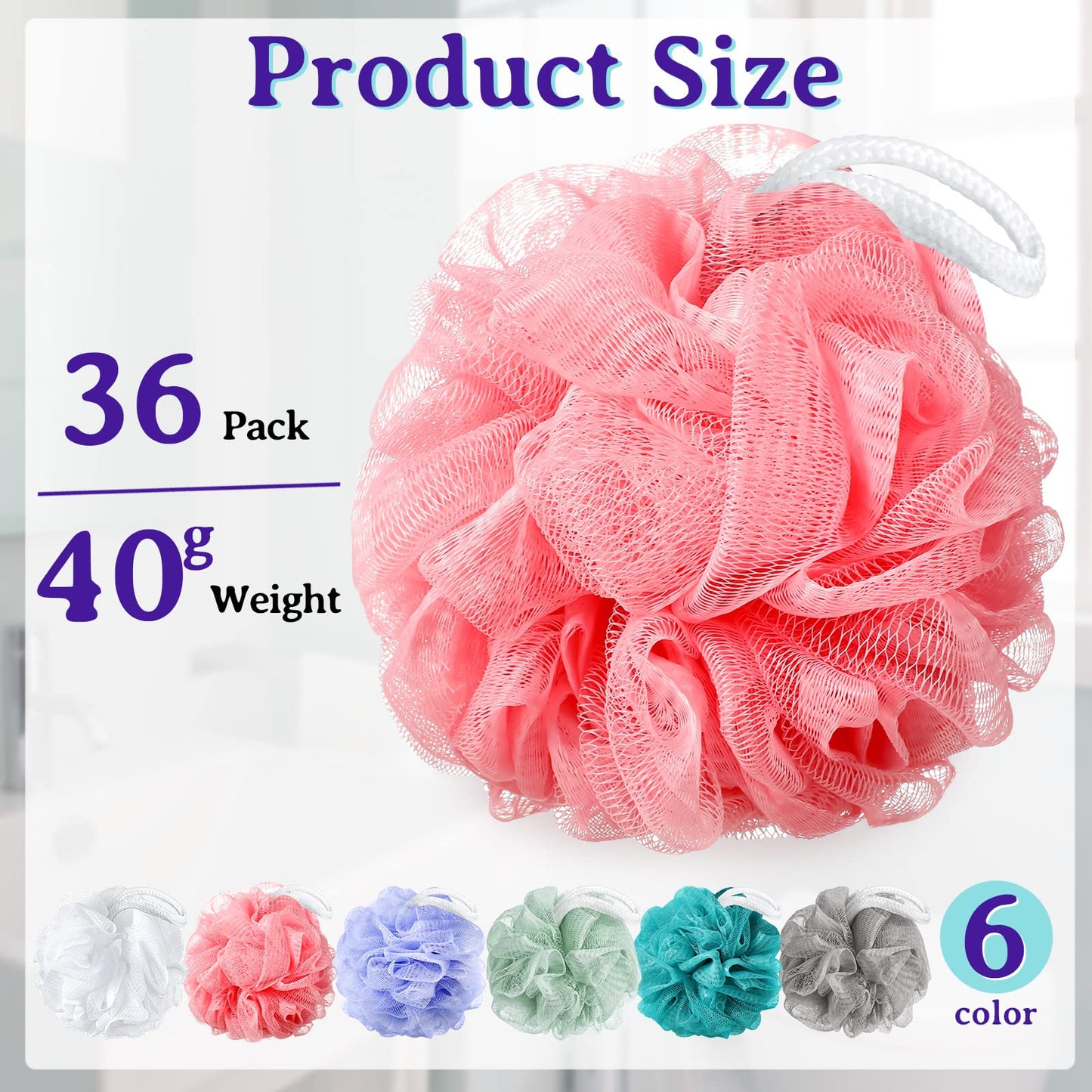 Umigy 36 Pcs Bath Sponge Shower 40g Loofahs Bulk Bath Luffas Exfoliating Body Scrubber Pack Soft Colorful Mesh Balls Puff Bathing Accessories for Men and Women Exfoliating Sponge