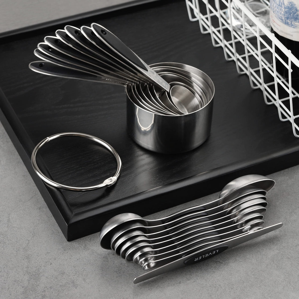 Measuring Cups and Spoons Set Stainless Steel Includes 8 Heavy Duty Measuring Cups 8 Double Sided Magnetic Measuring Spoons and 1 Leveler for Dry and Liquid Ingredients