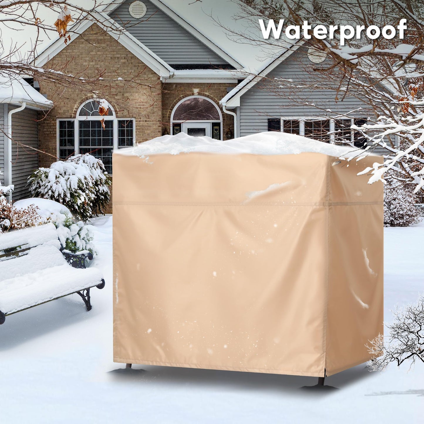 uHousDeco Outdoor 3 Triple Seater Hammock Patio Swing Chair Cover Water-Resistant All Weather Protection Beige Color