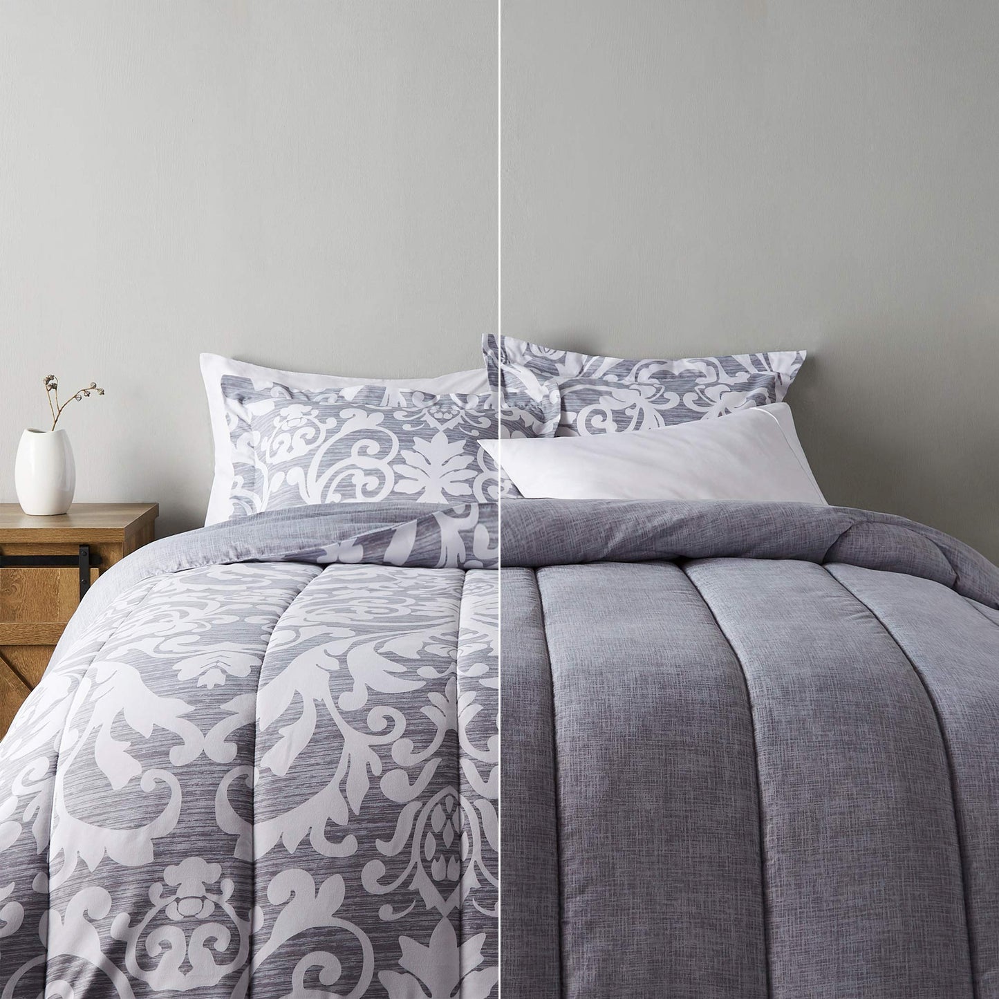Amazon Basics Ultra-Soft Light-Weight Microfiber Reversible Comforter Bedding Set - Ikatlink King, Gray Medallion