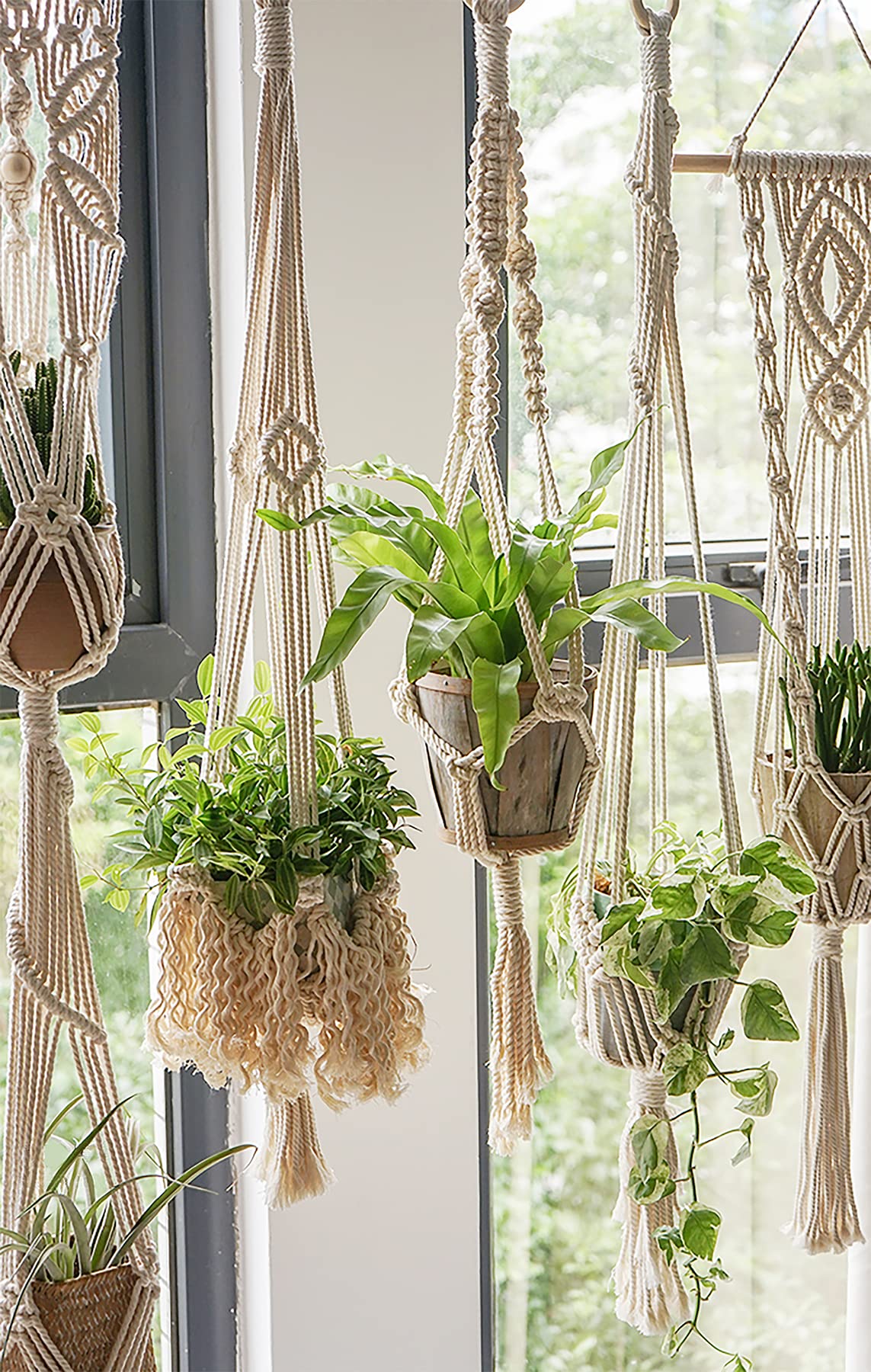 5 Pack Macrame Plant Hangers Hanging Planter, Cotton Rope Hanging Plant Holders Decorative Flower Pots Indoor Outdoor Boho Home Decor (5 Size and 10 Hooks)