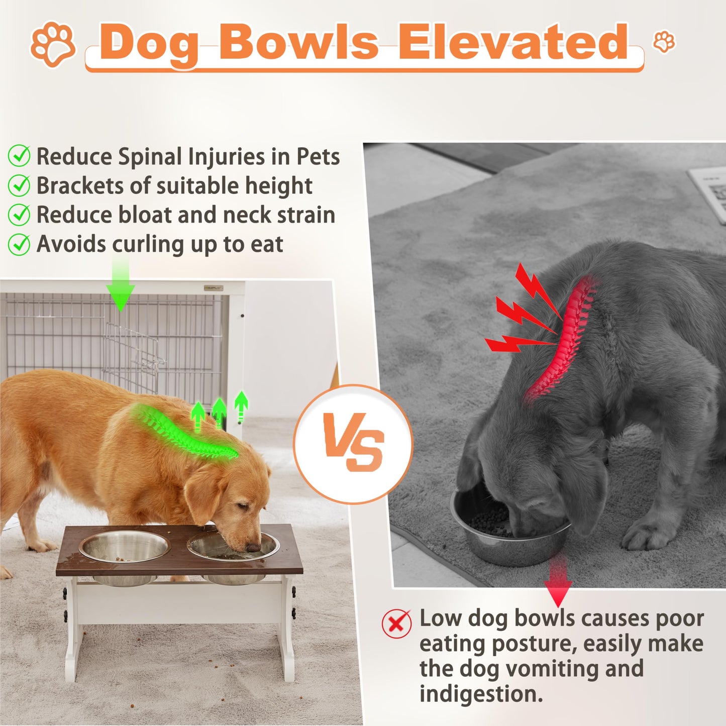 Piskyet Elevated Dog Bowls,Farmhouse Dog Bowls Stand, Raised Dog Bowl with 2 Stainless Steel Wooden (Farmhouse Style, 13.8" H_9 Cups Bowl)