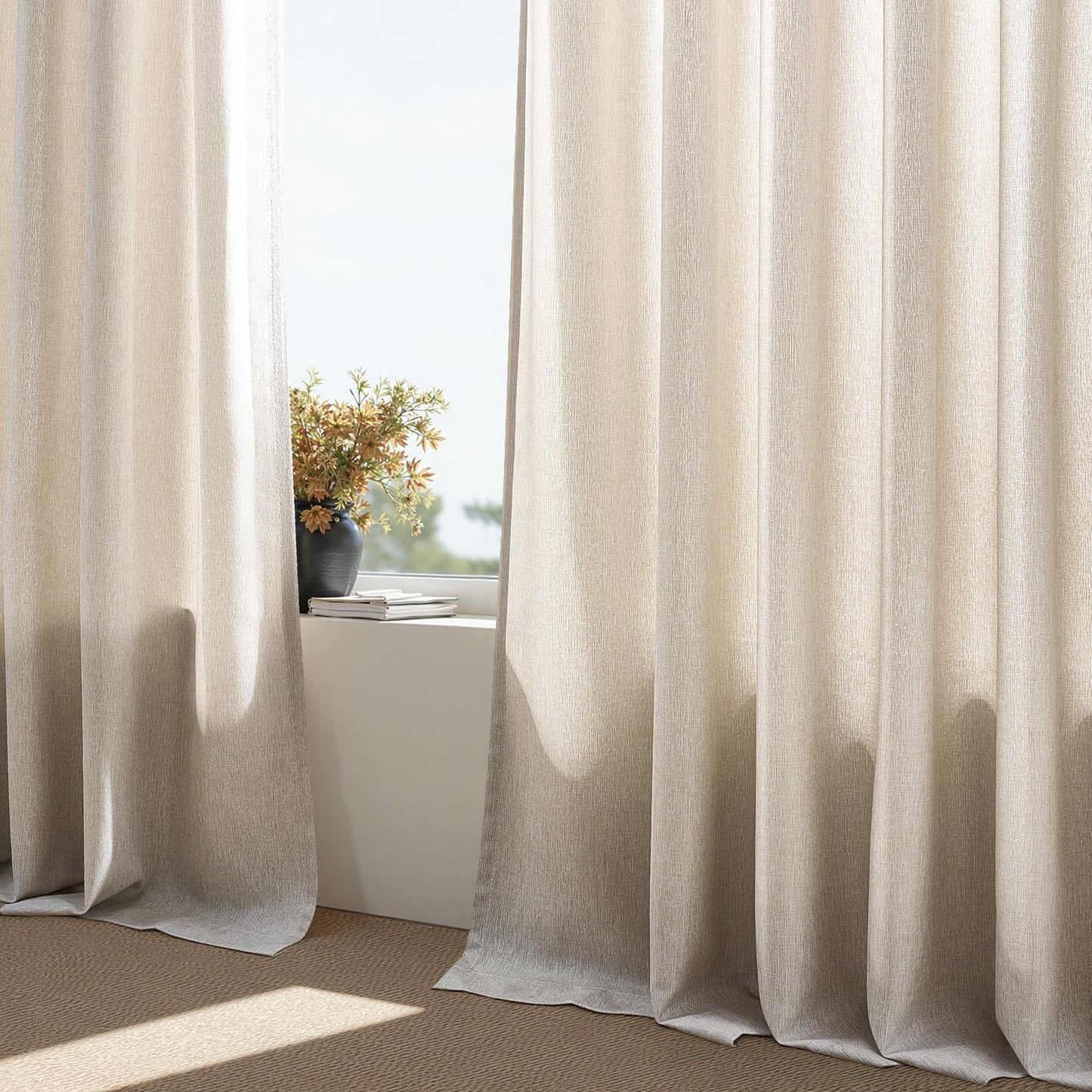 Pinch Pleated Curtains 90 Inches Long 2 Panels Set,Linen Textured Polyester Blend Fabric Aesthetic Advanced Curtain Drapes for Bedroom,7-1/2 ft Length Hooks Rings for Sliding Glass Doors