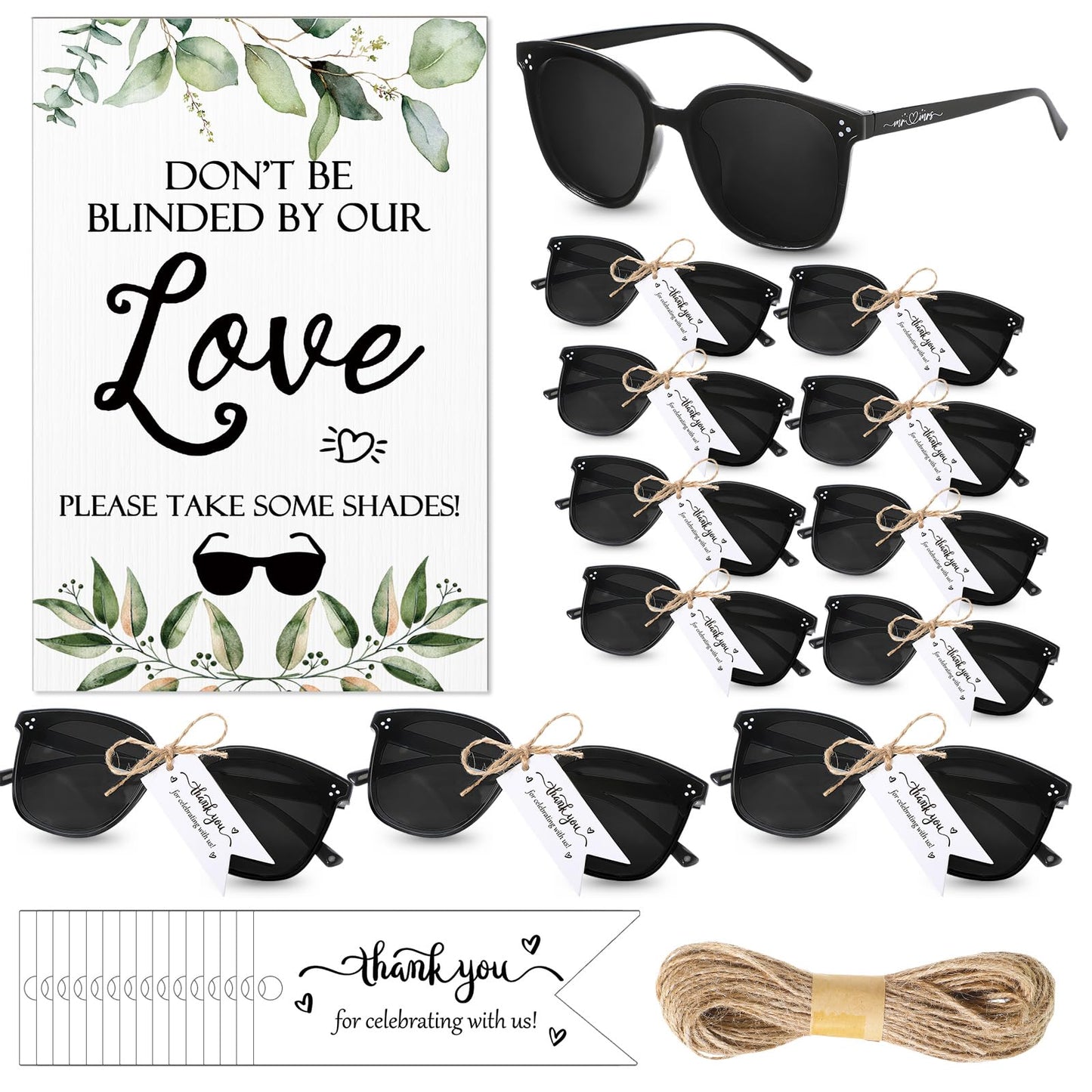 Kanayu Wedding Favors for Guests Wedding Party Sunglasses Gifts Wooden Love Sign Decoration Black Mr Mrs Glasses