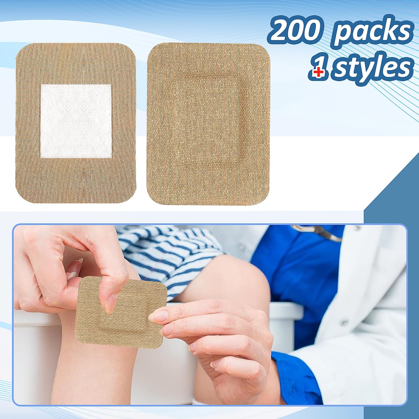 200Pcs Large Bandages, 3 x 4 Inch Adhesive Bandages Bulk, Big Sterile Flexible Fabric Bandage Nonstick Pads First Aid Supplies for Care & Protect Wounds First Aid Kit