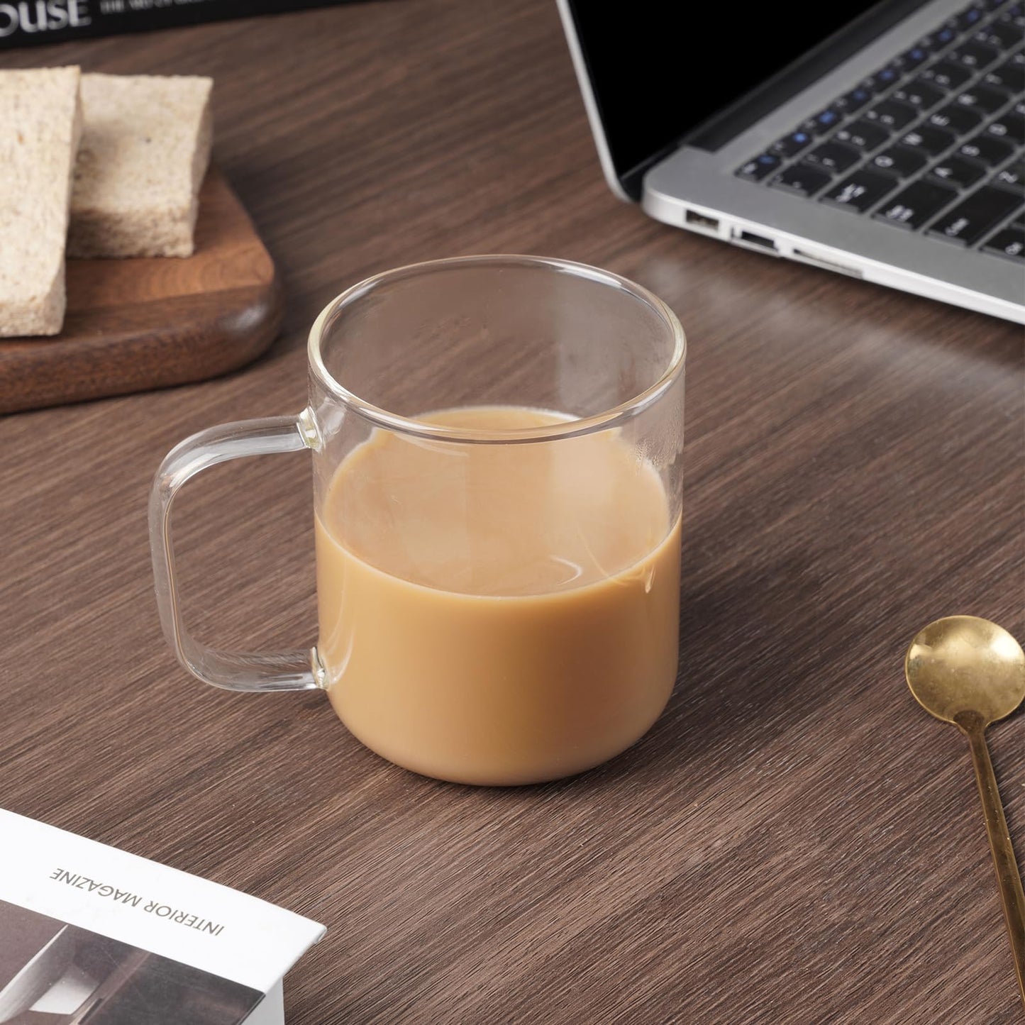 Rechano 17oz/500ml Glass Coffee Mugs Set of 4, Clear Large Wide Mouth Drinking Glasses with Big Handle for Hot/Iced Beverage, Latte, Cappuccino, Juice, Tea, Milk, Dishwasher Safe