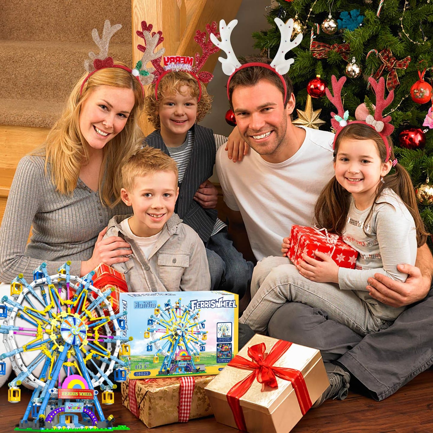 2025 Newly Upgrade Ferris Wheel Building Set with Fairy Light, Two-Way Rotating Ferris Wheel Building Blocks Set of 813 PCS, Amusement Park Model Kit for Kids Ages 8+, Ideas Gift for Boys and Girls