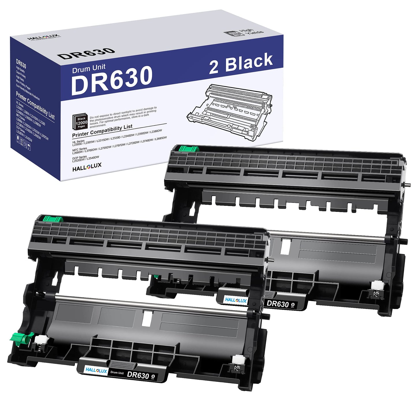 HALLOLUX DR-630 DR630 Drum Unit Replacement for DR 630 DR660 DR-660 Work with DCP-L2520DW DCP-L2540DW HL-L2320D HL-L2360DW HL-L2380DW MFC-L2700DW MFC-L2720DW Printer (2 Pack)