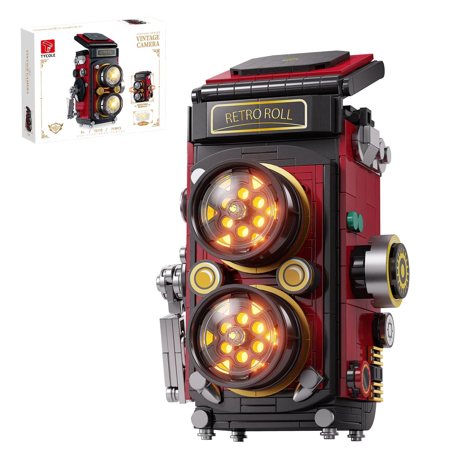 TYCOLE Retro Camera Building Blocks Sets with Lights, DIY Building Toys with Twin-Lens Reflex Design, Creative Collectible Model for Home Decor, Birthday Gift for Adults & Boys Age 8-12(719Pcs)