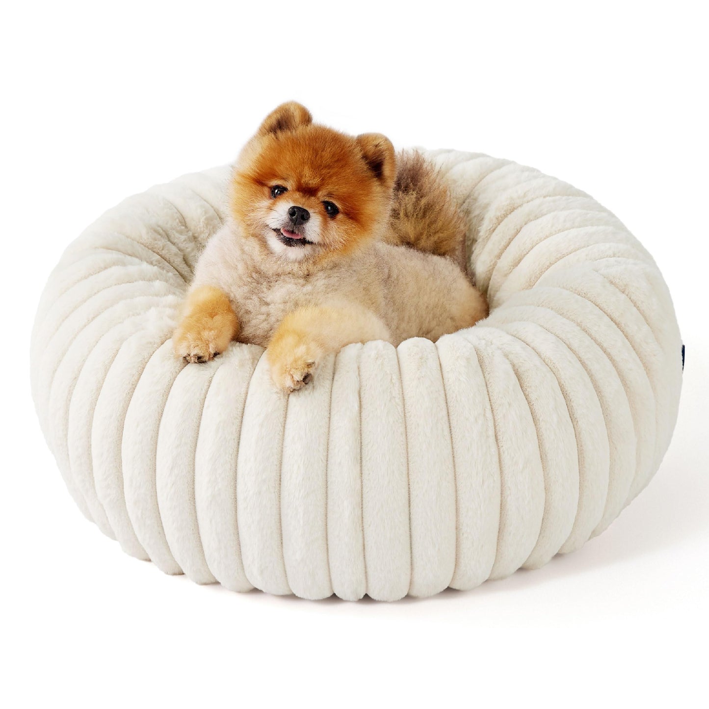 Bedsure Donut Small Dog Bed - Dog Beds for Small Dogs with Corduroy Fleece & Anti Slip Bottom, Round Faux Fur Pet Beds with Washable Removable Cover, Cream, 23Inches