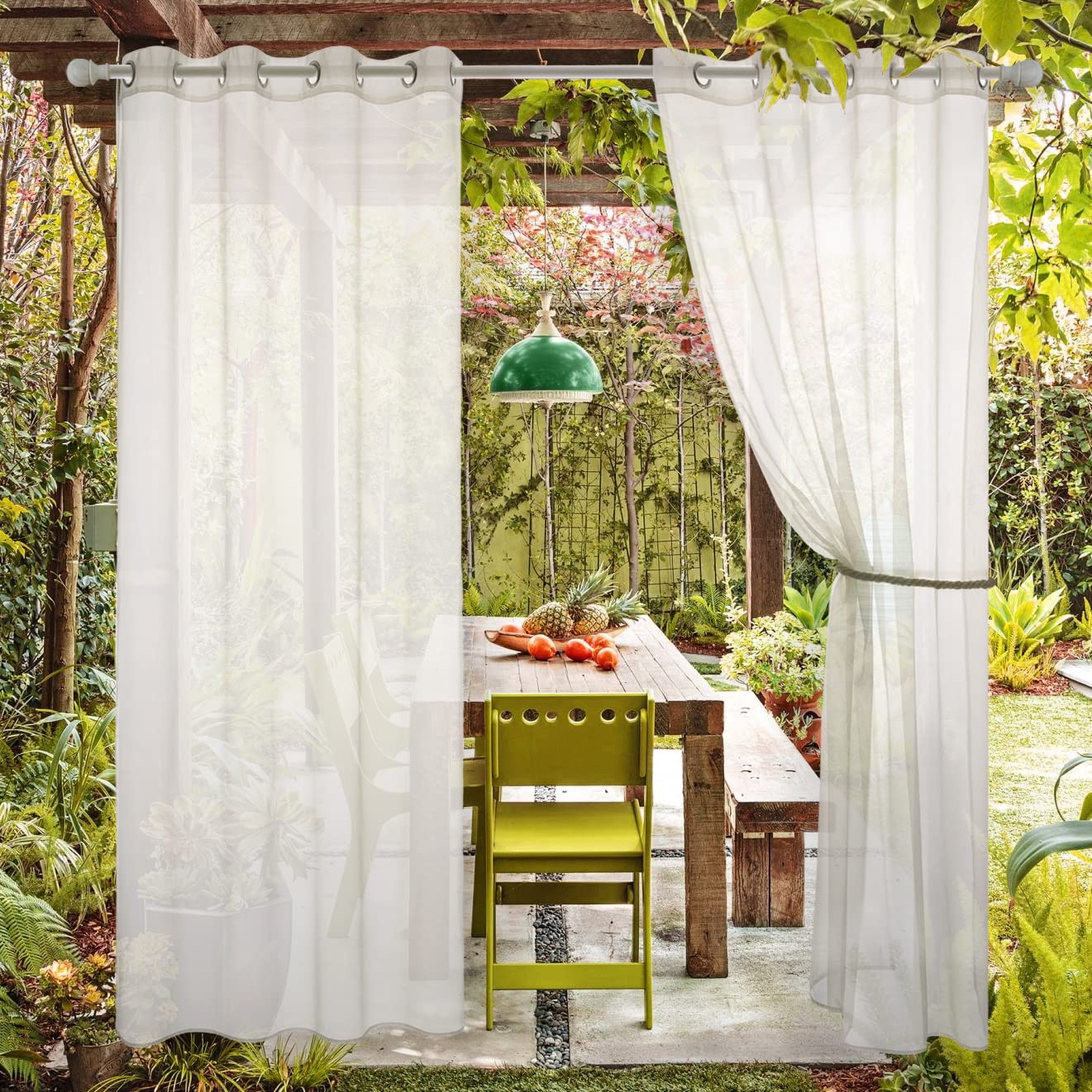 MIULEE Waterproof Sheer Outdoor Curtains White Drapes Grommet Voile Curtain Set of 2 Panels for Porch, Pergola, Cabana，Gazebo (54 W x 96 L)