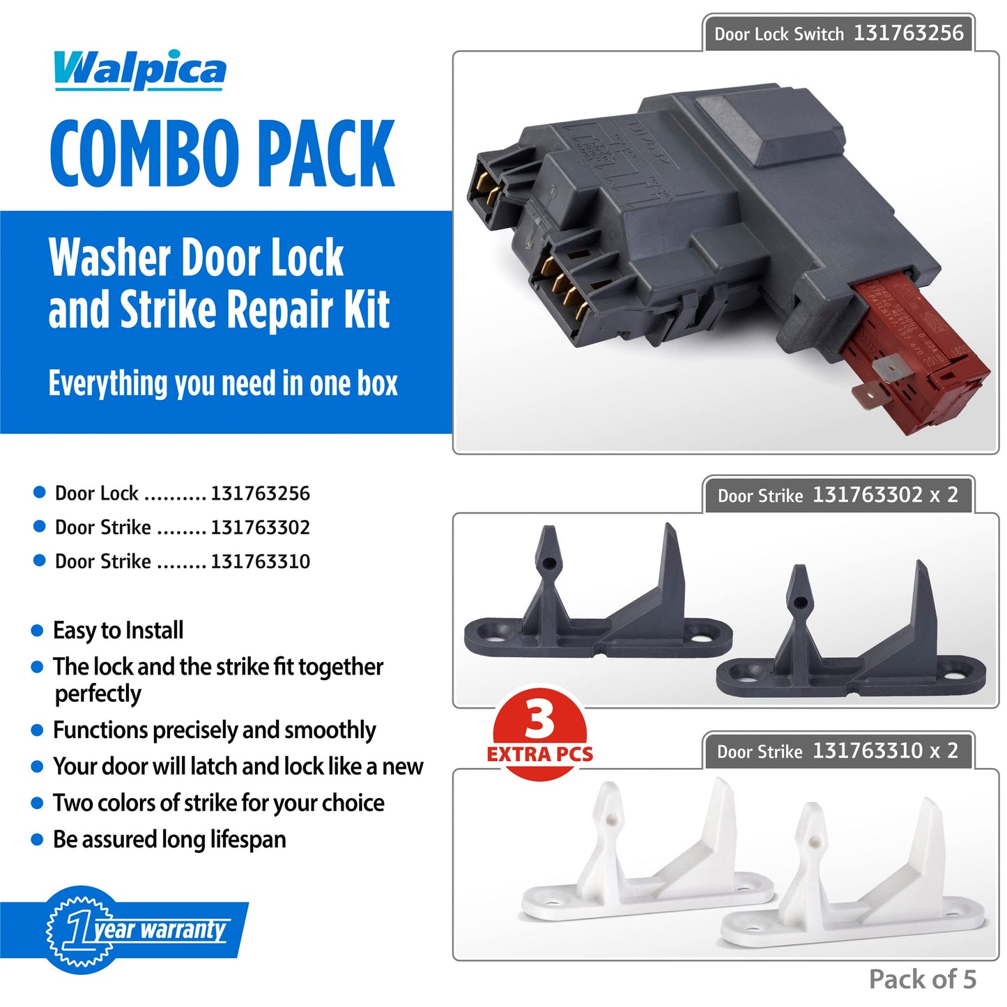 131763256 1317632 131763202 Replacement for Frigidaire Affinity Washer Door Latch Lock Front Load Washer Washing Machine Parts, Kenmore Washer Door Latch Lock Front Load Washer Washing Machine Parts