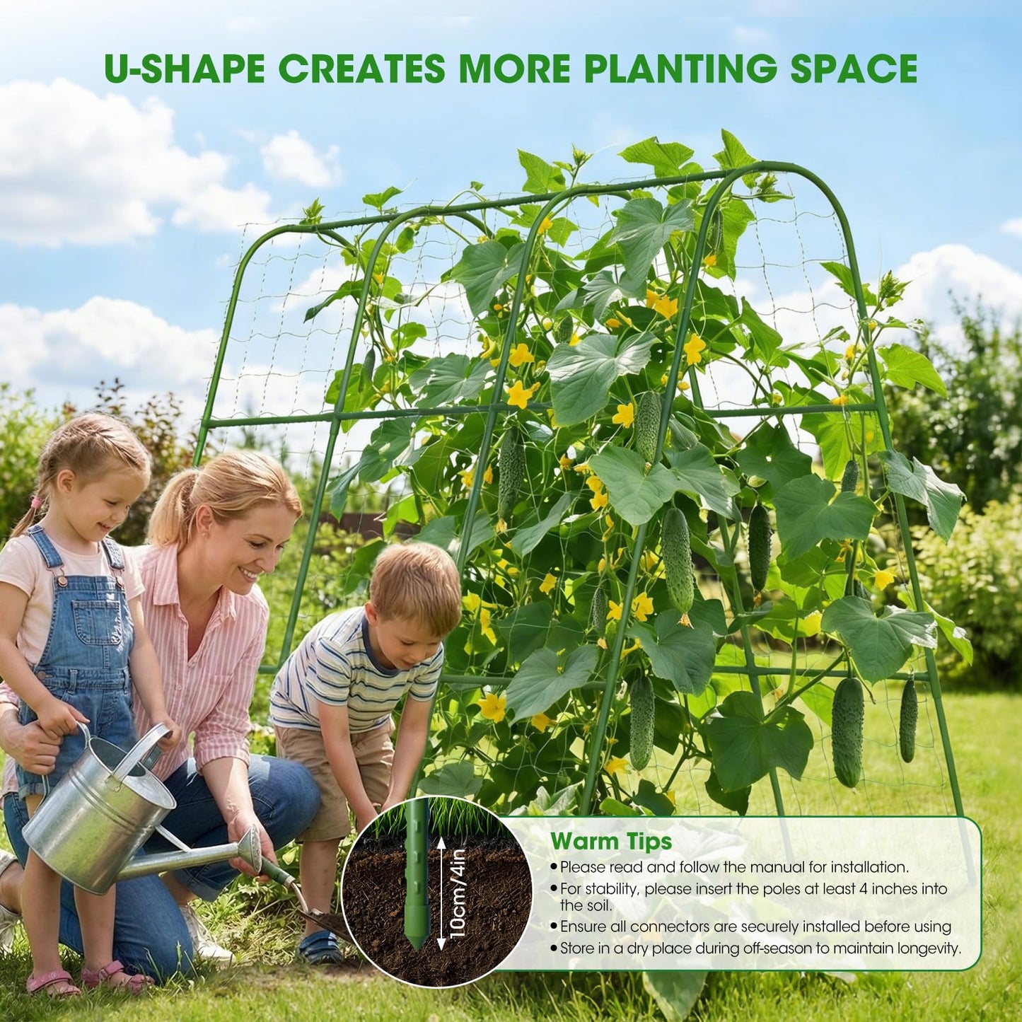SHCCPPJ Cucumber Trellis, U-Shape Garden Cucumber Trellis for Raised Bed, Metal Rust-Proof Garden Arch Trellis for Climbing Plants Outdoor Vegetables Flowers Fruits (51.5''Lx50.5''Wx44''H)