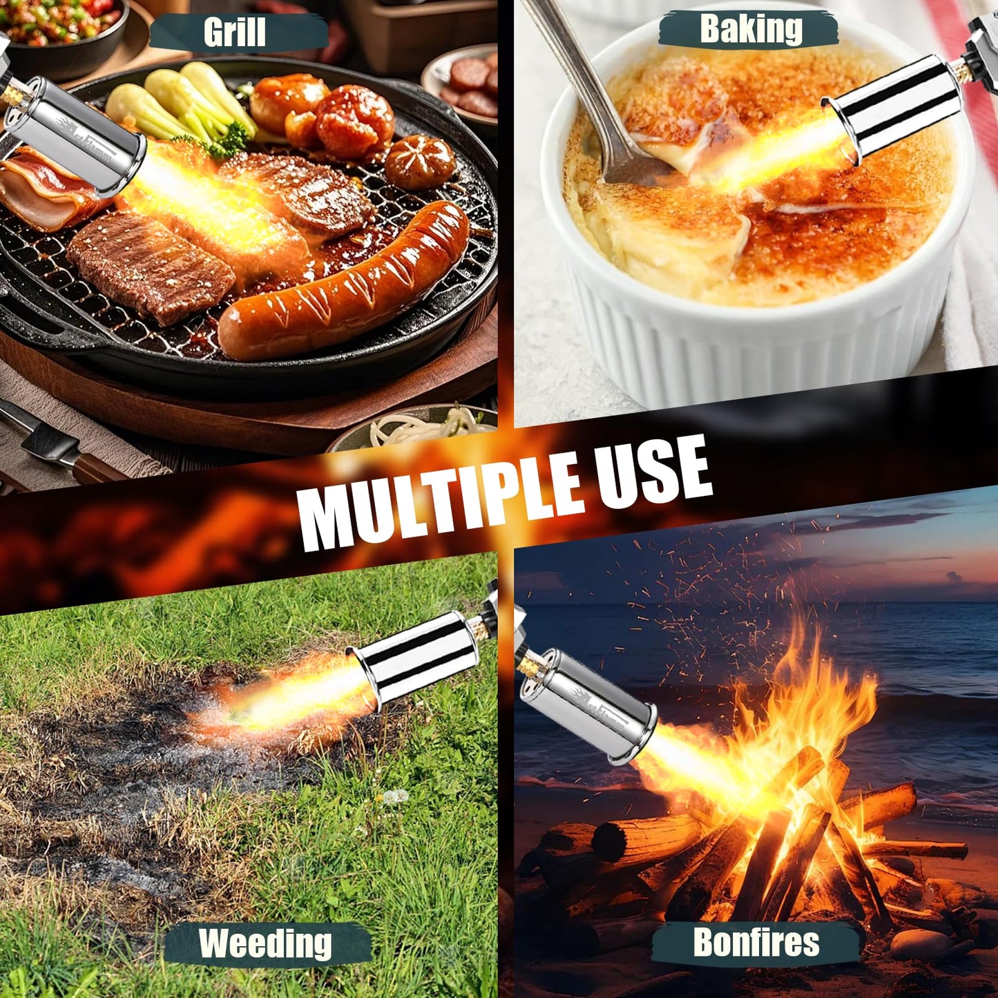 ARTFLAMM Propane Torch Gun, Powerful Grill & Cooking Blow Torch, Propane Torch Head with Igniter, Adjustable Flamethrower for BBQ, Campfire, Gas Welding Equipment(Tank Not Included)