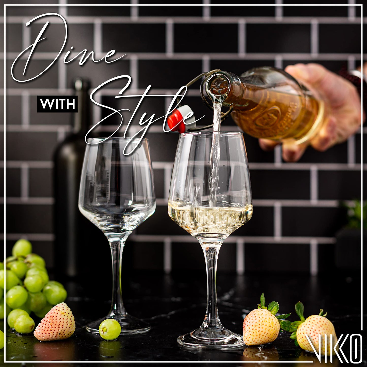 Vikko Wine Glasses, 9.5 Ounce White Red Wine Glasses Set of 6, Lead-Free Premium Crystal Clear Glass, Elegant Style Long Stem Wine Glasses, Great Wedding, Houswarming, Holiday Gift