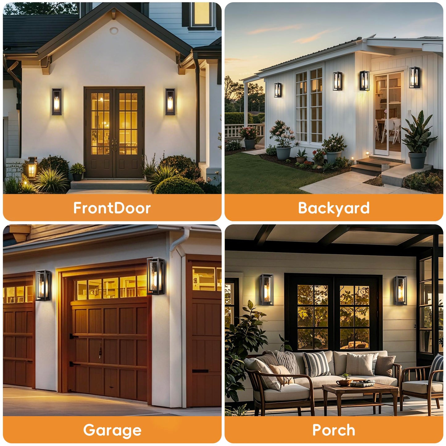 YSN 16" Large Outdoor Wall Lights 2 Pack, Modern Outdoor Light Fixtures Wall Mount, Black Exterior Sconce Outside Porch Lights, Waterproof Outside Lights for House Porch Garage