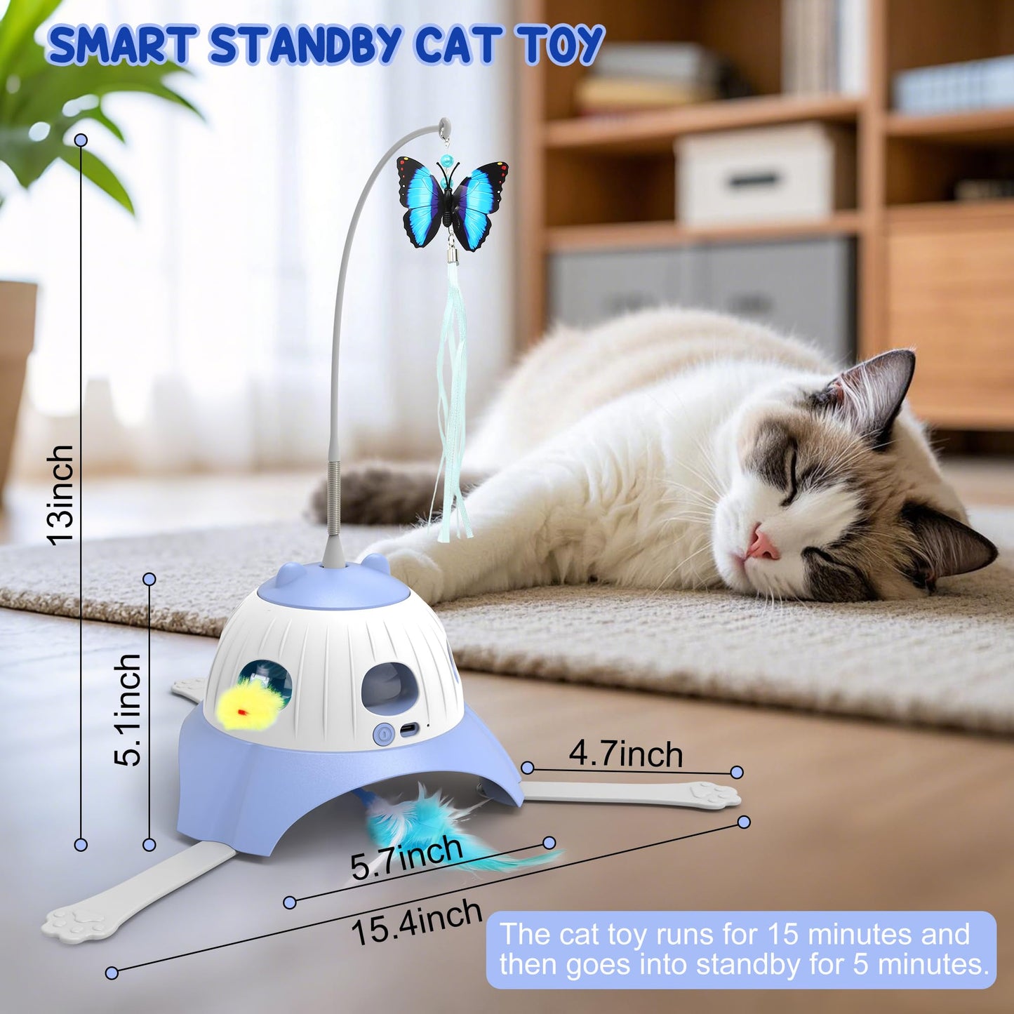Cat Toys for Indoor Cats, 3 in 1 Interactive Cat Toy for Kitten, Motion Activate Automatic Cat Toys, Cat Hunting Game & Rotating Feathers, USB Rechargeable