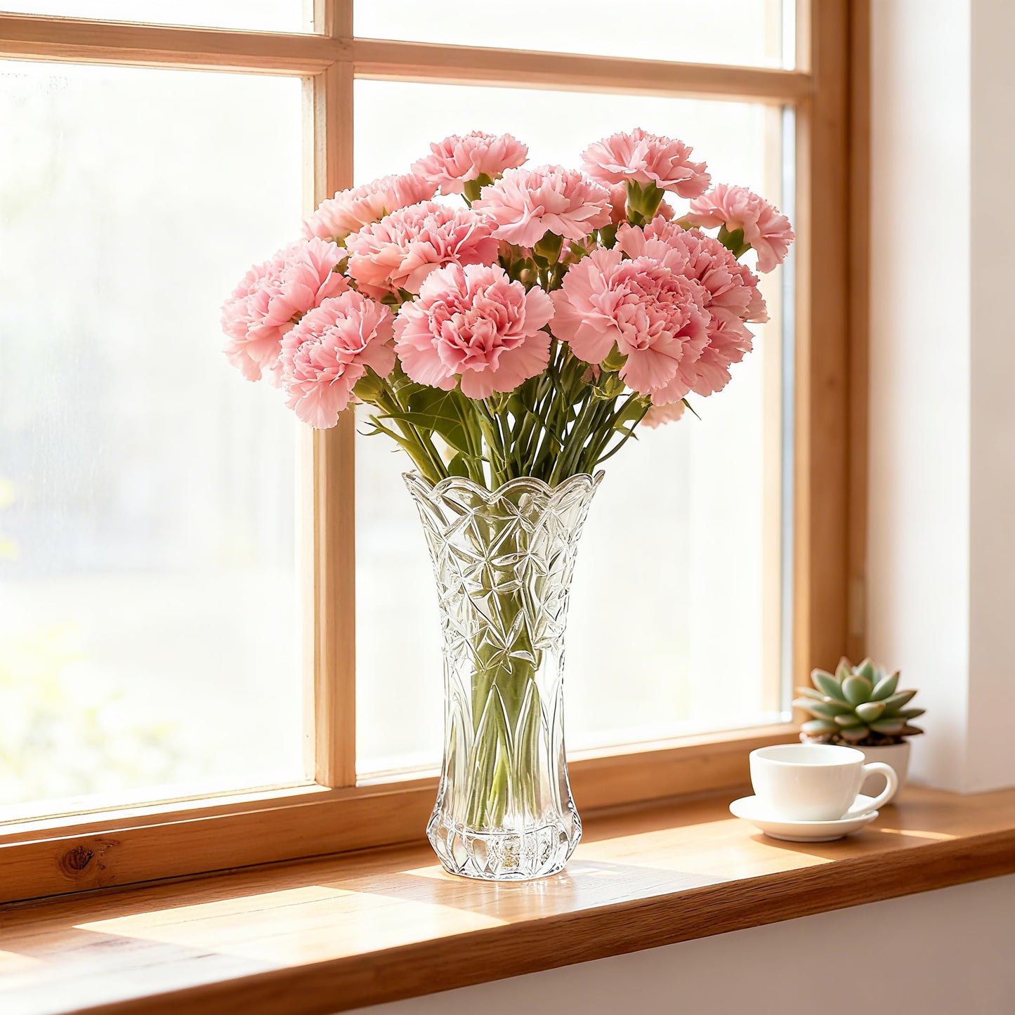 Dicunoy Set of 2 Glass Flower Vase, 9.5" Large Crystal Vase, Clear Flower Vases for Centerpieces, Modern Crystal Rose Vase, Heavy Duty Cylinder Flared Vase with Heavy Base for Home Office Decoration