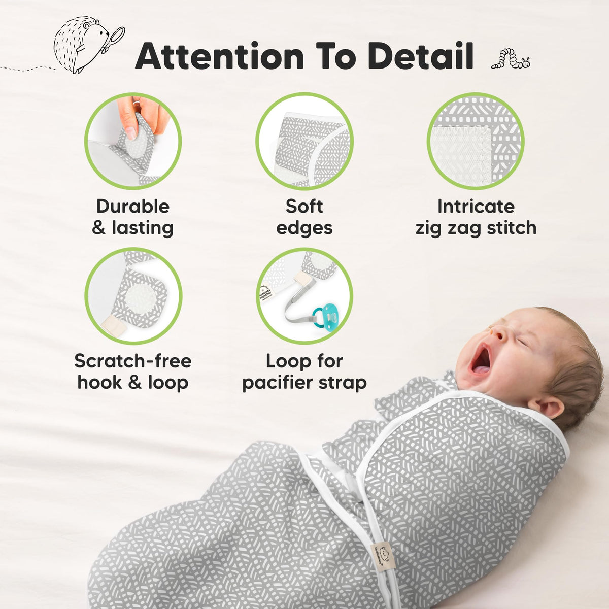 KeaBabies 3-Pack Swaddles for Newborns, Girls, Boys with Hats - Organic Soft Baby Sleep Sacks, Breathable Baby Swaddle 3-6 Months Beanies Set, Premie Infant Sleep Sack 0-3 Months (Nordic)